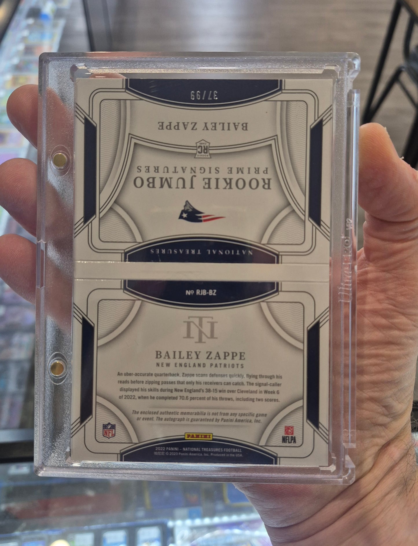 2022 Panini National Treasures Football Bailey Zappe Jumbo Prime Signatures 37/99