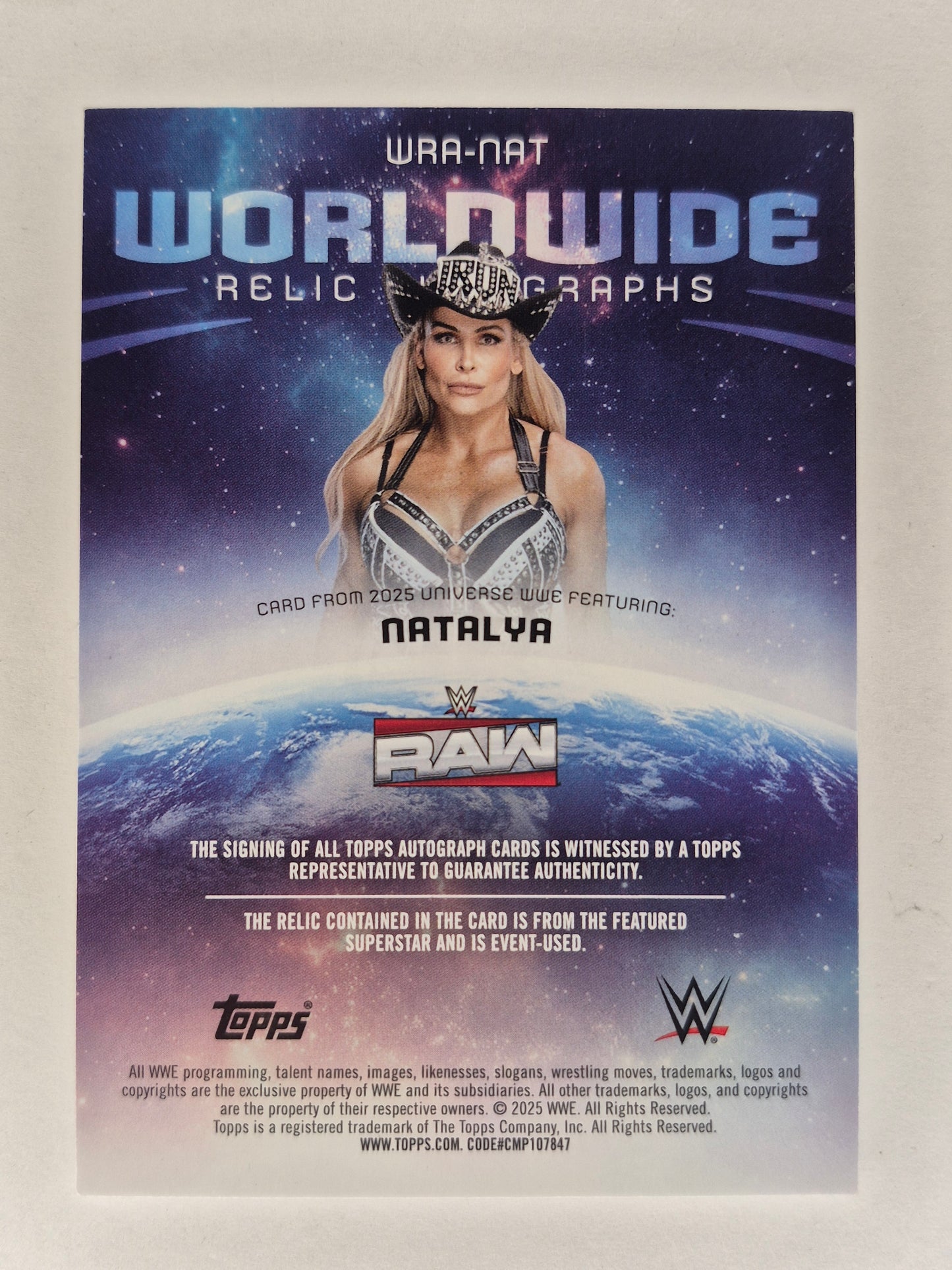Topps 2025 WWE Universe Worldwide Relic Autographs Natalya RAW Auto Relic 46/50