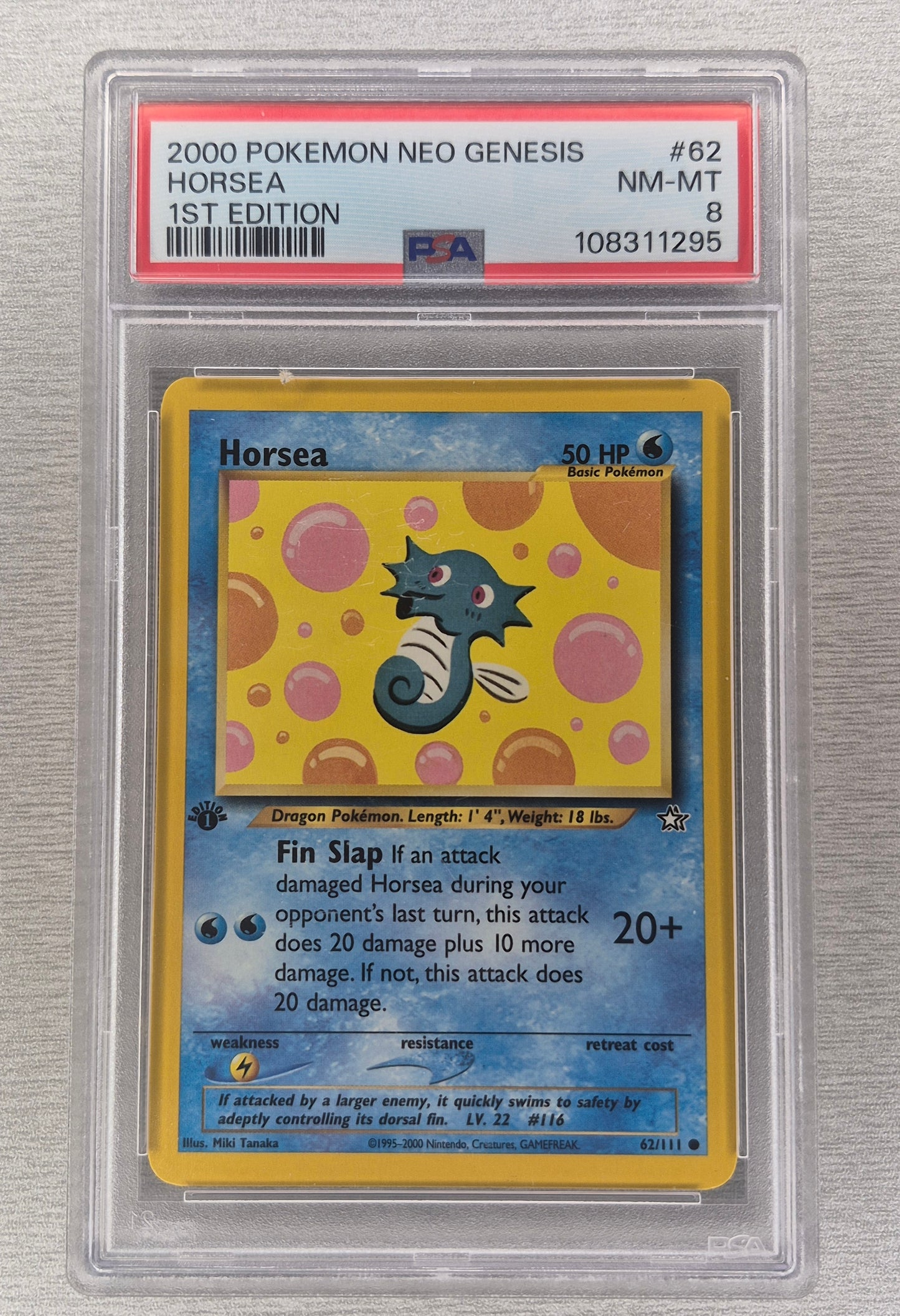 2000 Pokémon Neo Genesis 62/111 Horsea Non Holo 1st Edition PSA 8