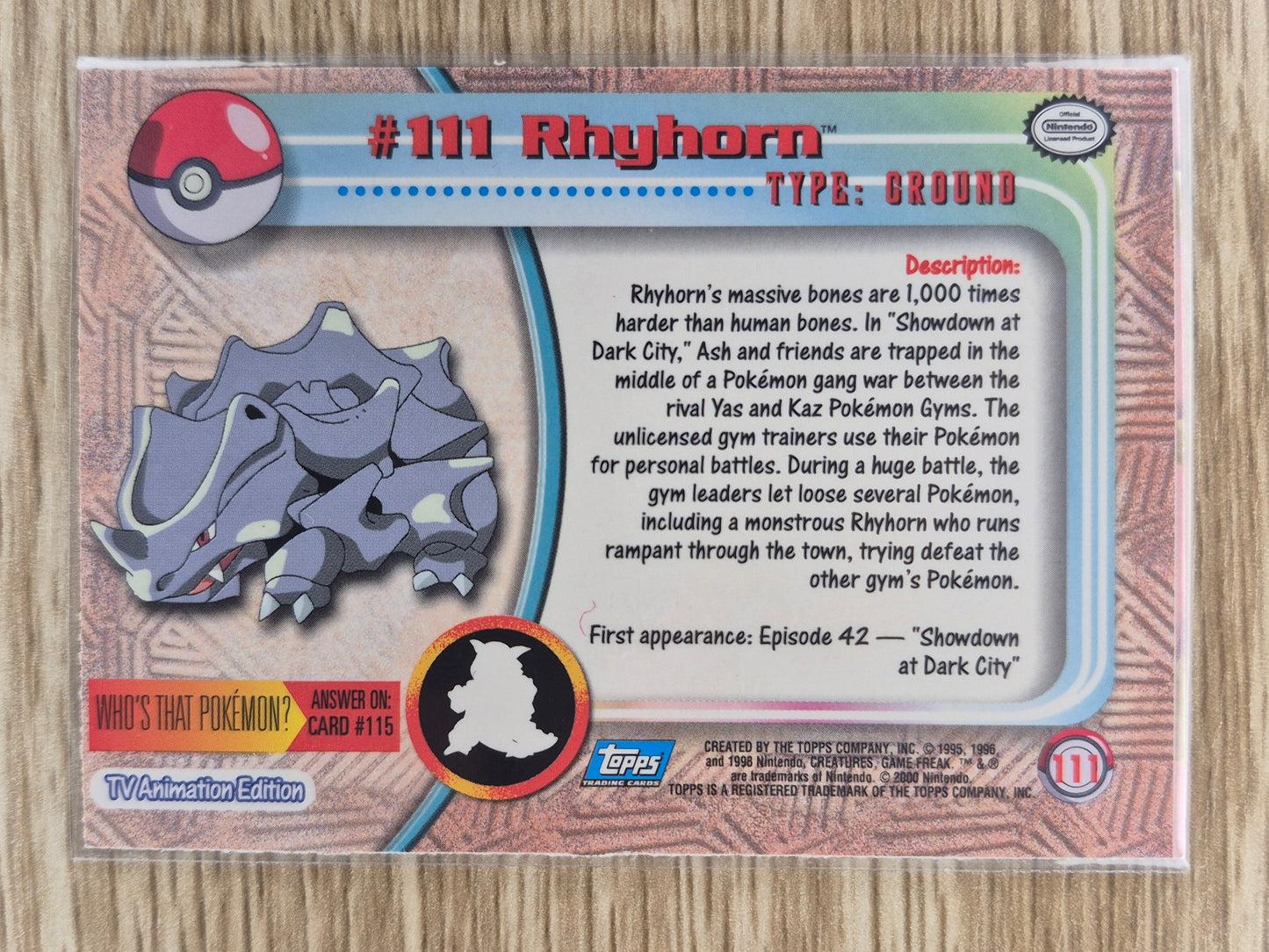 2000 Topps Pokémon Blue Label #111 Rhyhorn Holo NM
