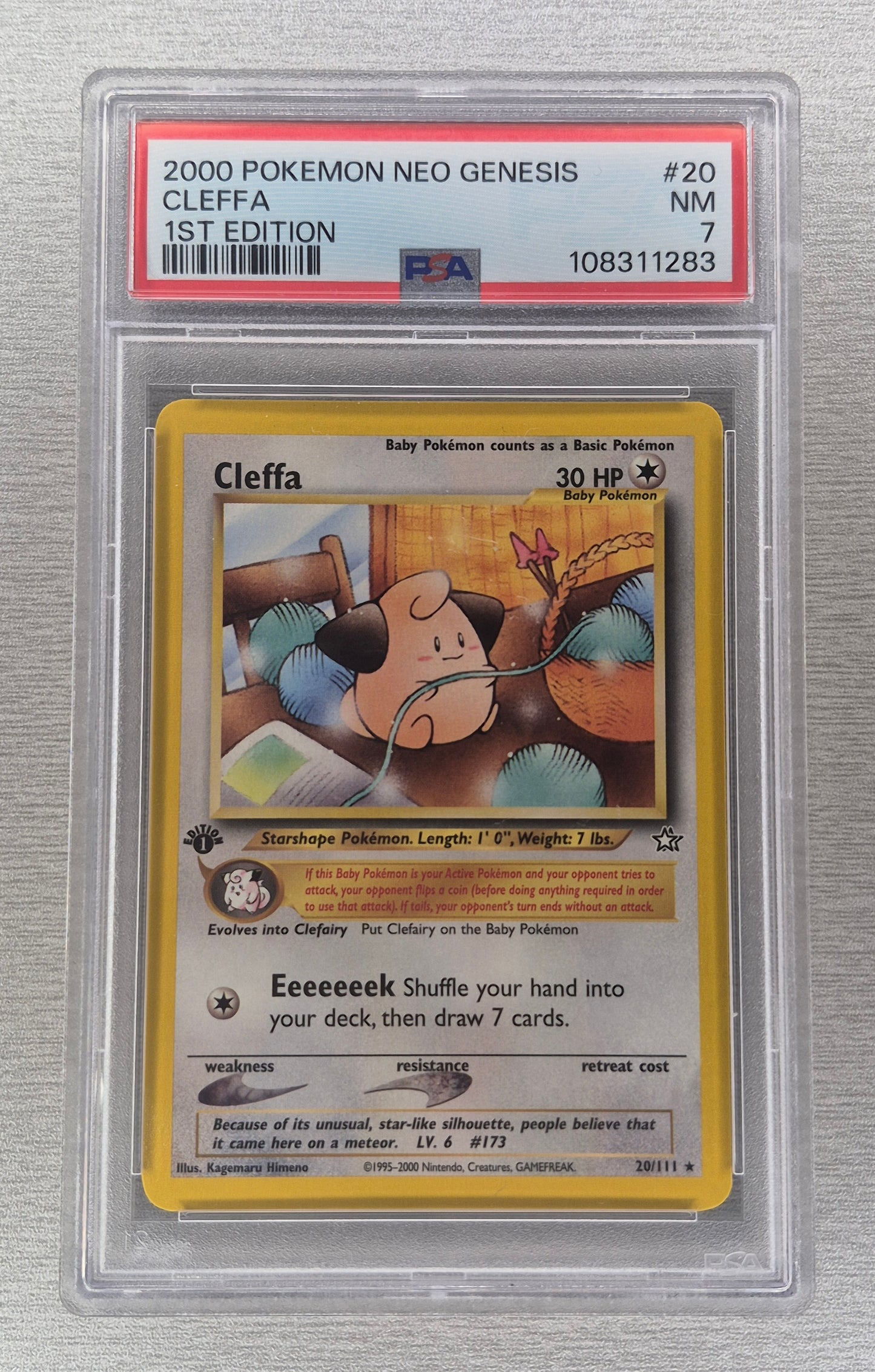 2000 Pokémon Neo Genesis 20/111 Cleffa Non Holo 1st Edition PSA 7