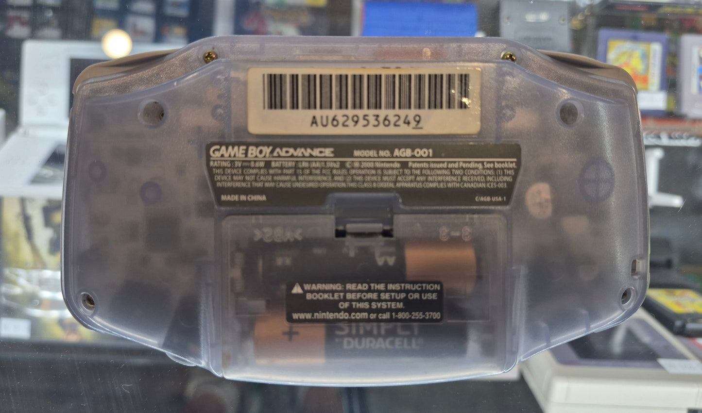 Original Game Boy Advance GLACIER Clear Console NINTENDO USA AGB-001