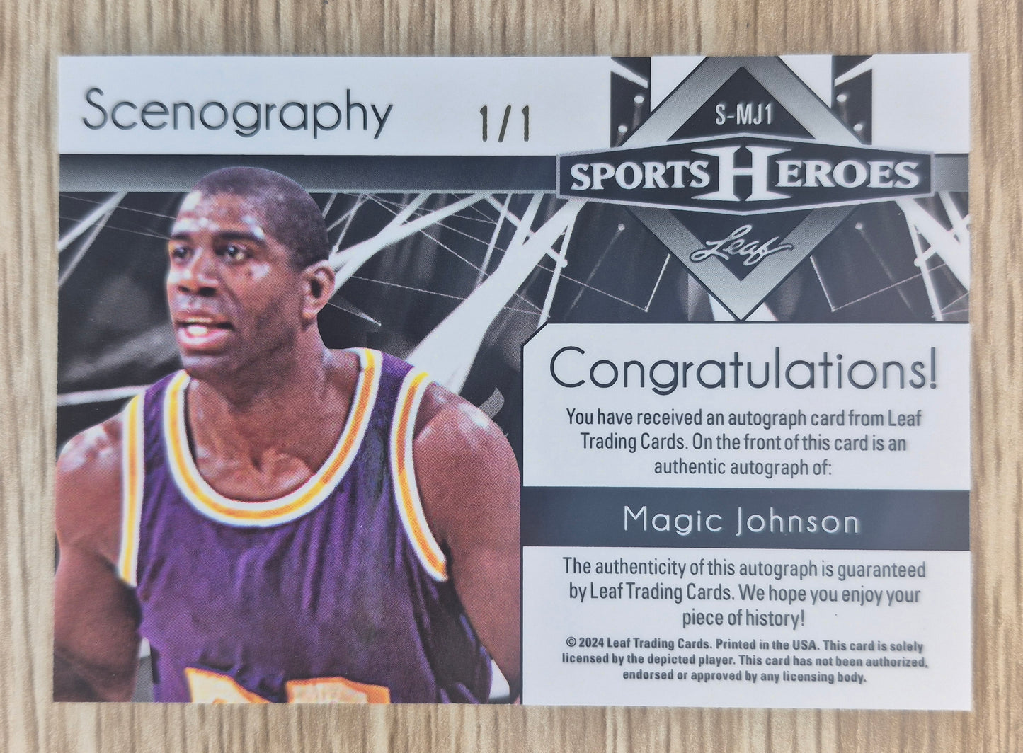 2024 Leaf Sports Heroes Magic Johnson Scenography Auto Black 1/1 (S-MJ1) Lakers