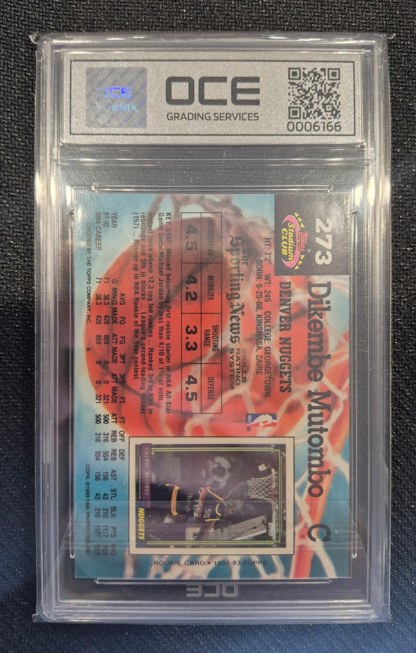 1993 Topps Stadium Club #273 Dikembe Mutombo OCE 9 Mint