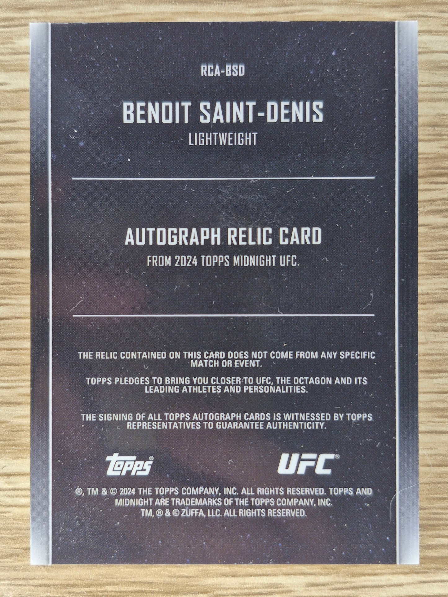2024 Topps Midnight UFC Benoit Saint-Denis Relic Auto RPA 04/25 SP