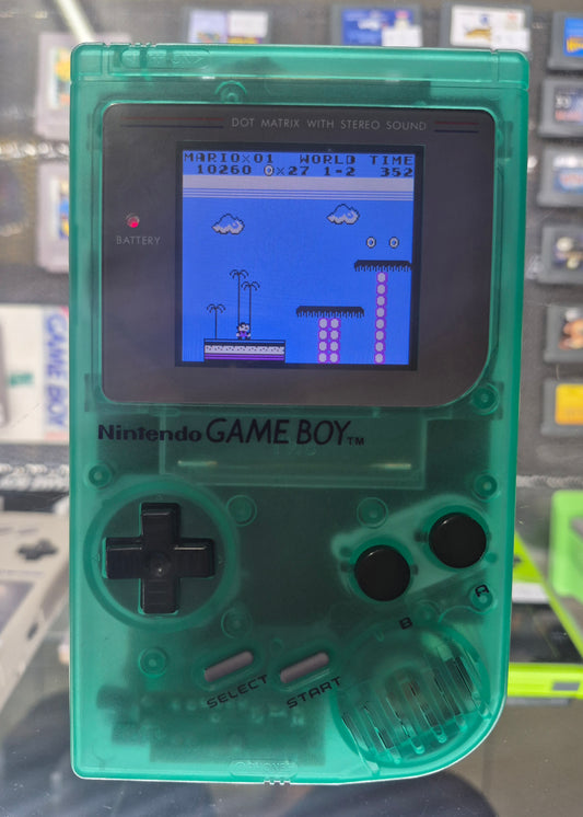 1989 Nintendo Gameboy Game Boy Original DMG-01 IPS BACKLIT SCREEN-CLEAR GREEN CASE Glow In The Dark !!
