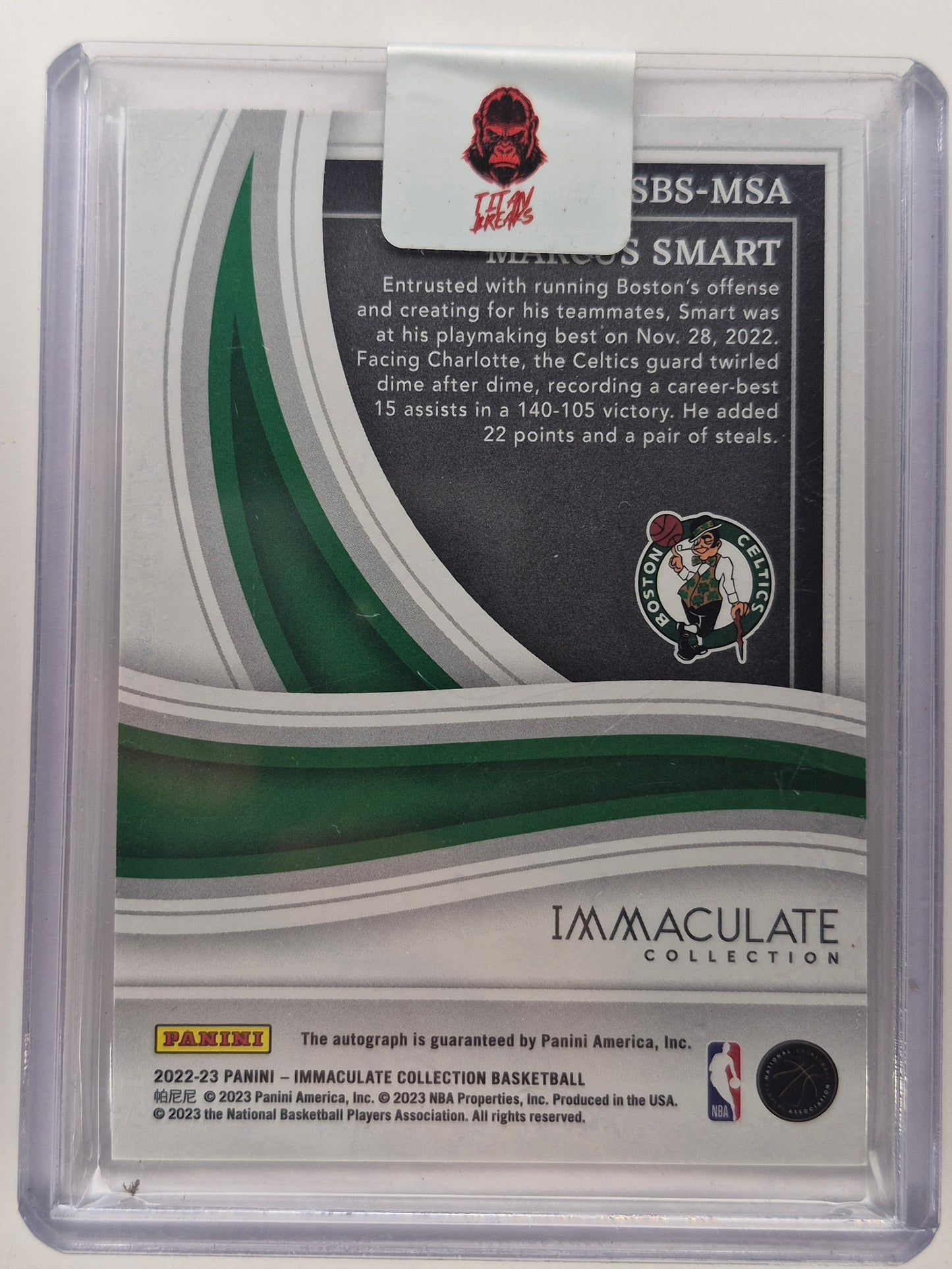 2022-23 Immaculate Collection Shadowbox Signatures #SBS-MSA Marcus Smart Auto 43/49