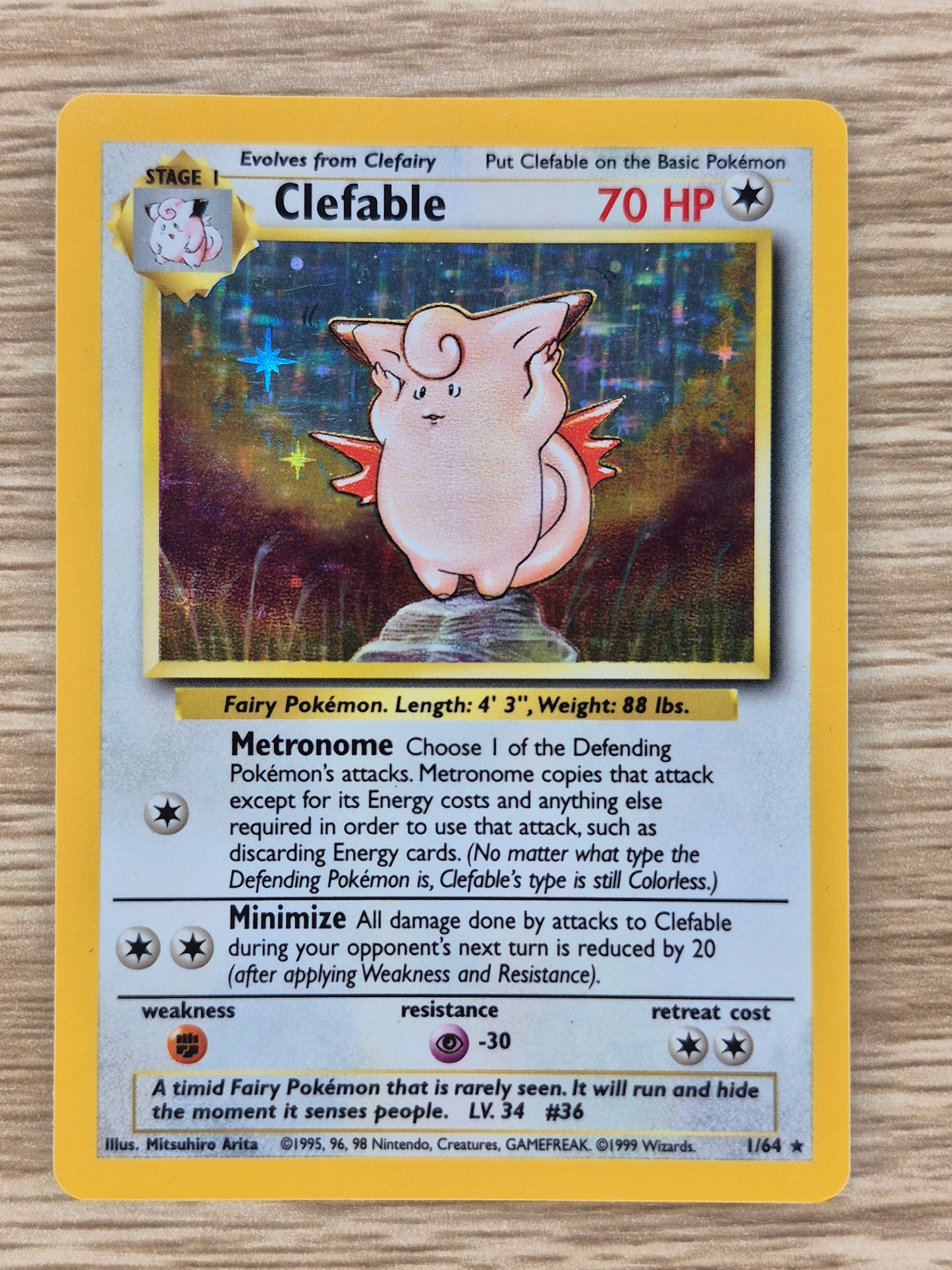 1999 WOTC Pokemon Jungle 1/64 Clefable Holo No Rarity NR MT