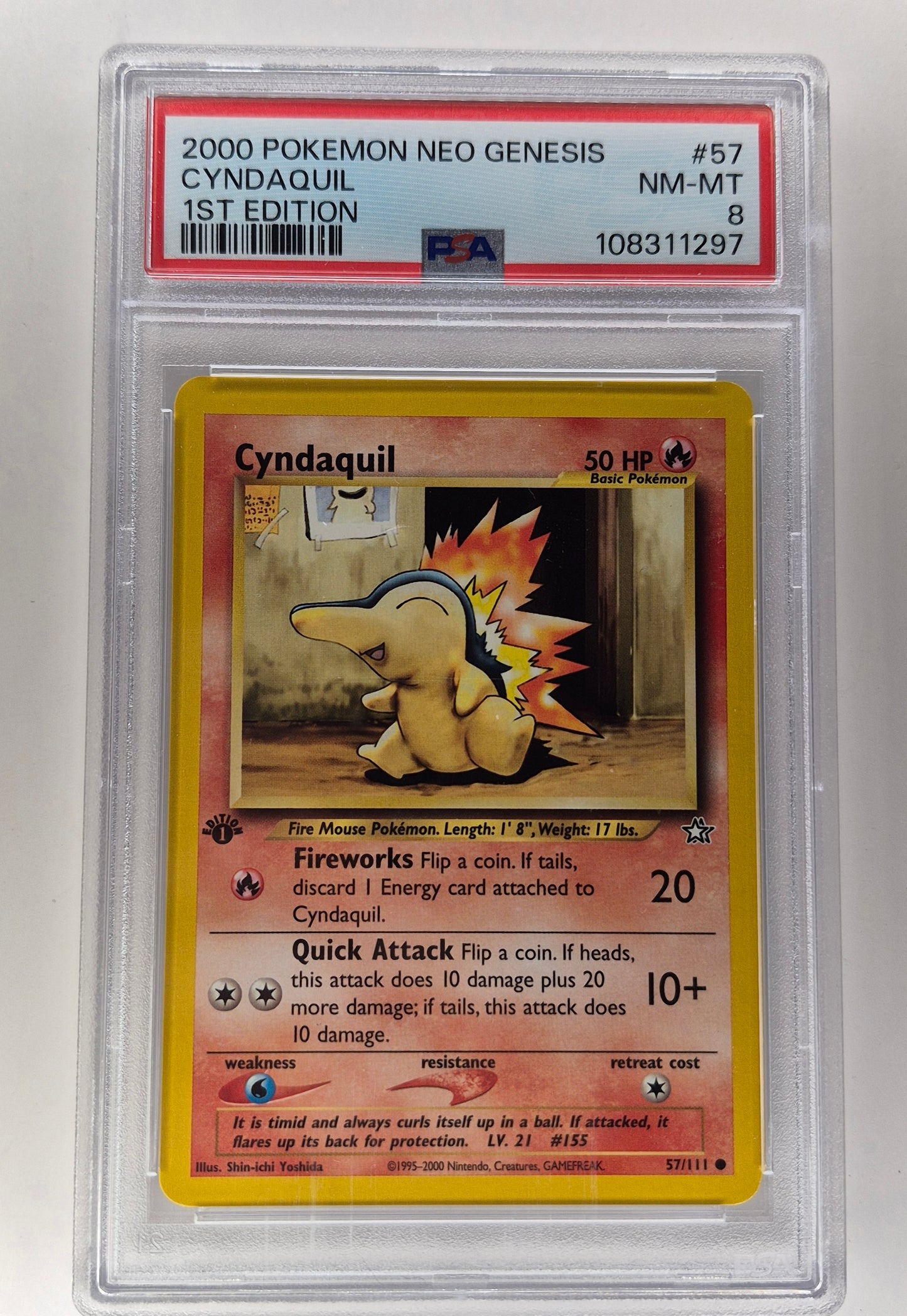 2000 Pokémon Neo Genesis 57/111 Cyndaquil 1st Edition PSA 8