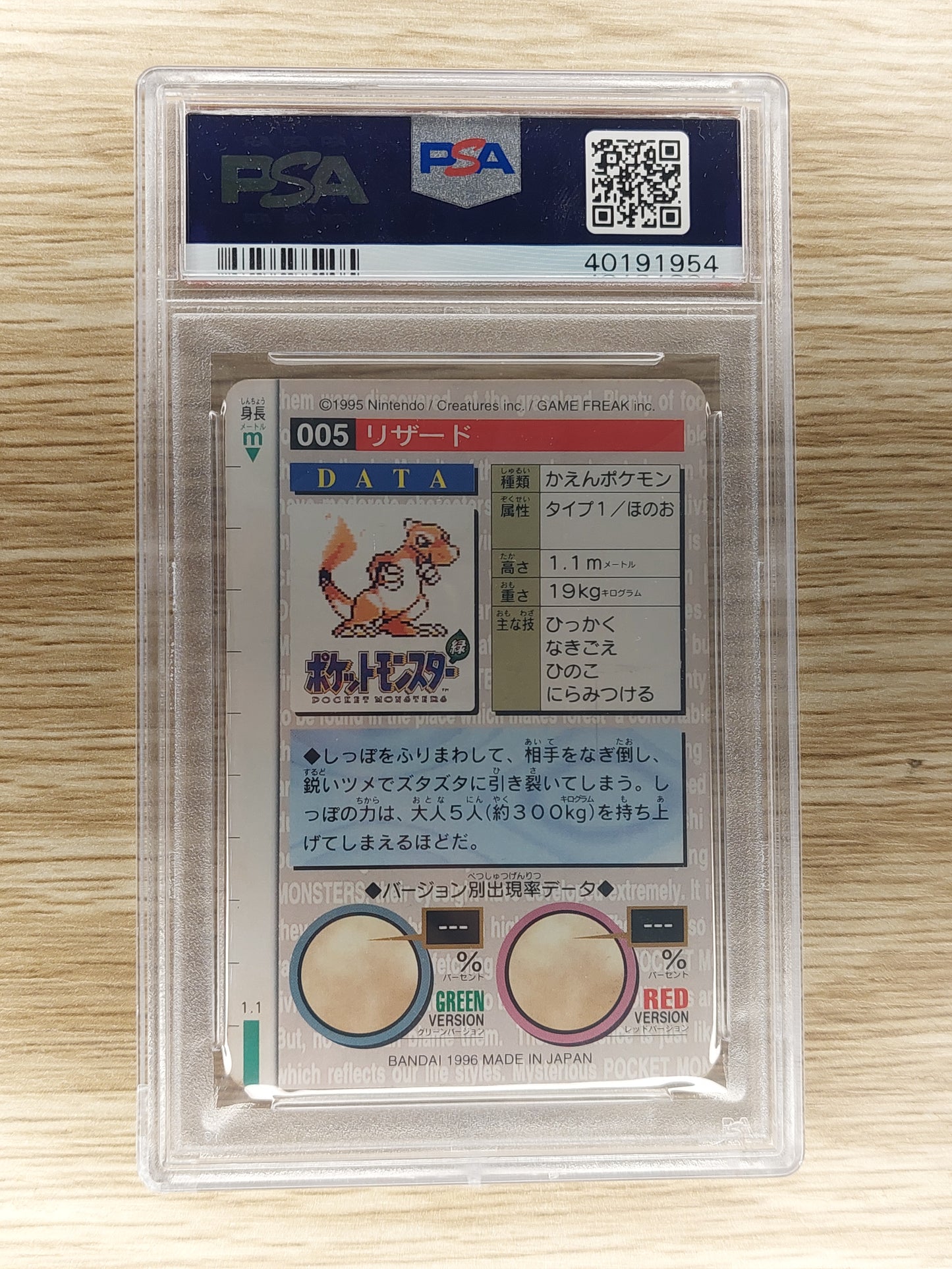 1996 Pokémon Charmeleon Carddass Vending Red #005 PSA 7