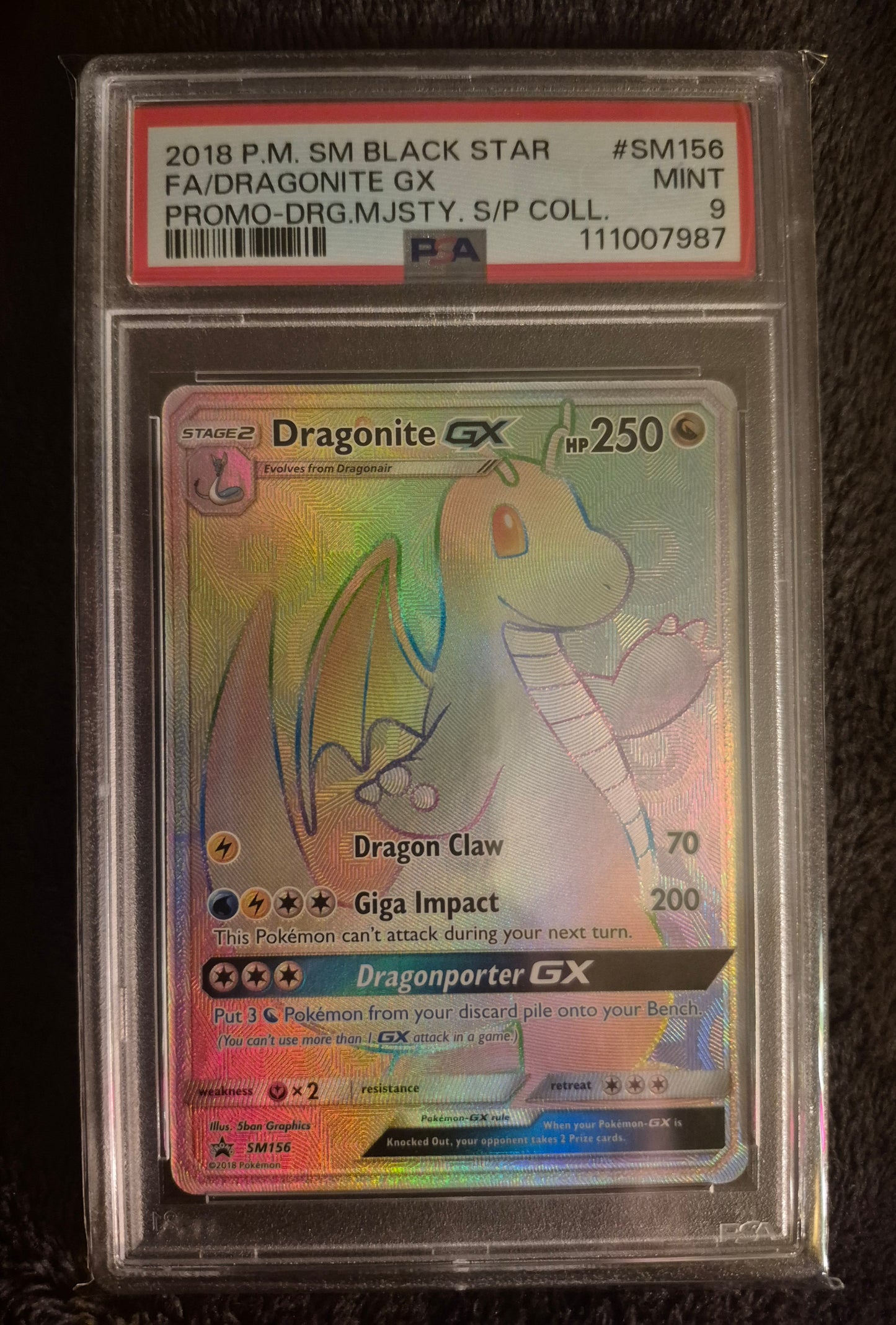 2018 Pokémon SM Black Star SM156 FA/Dragonite GX Promo PSA 9