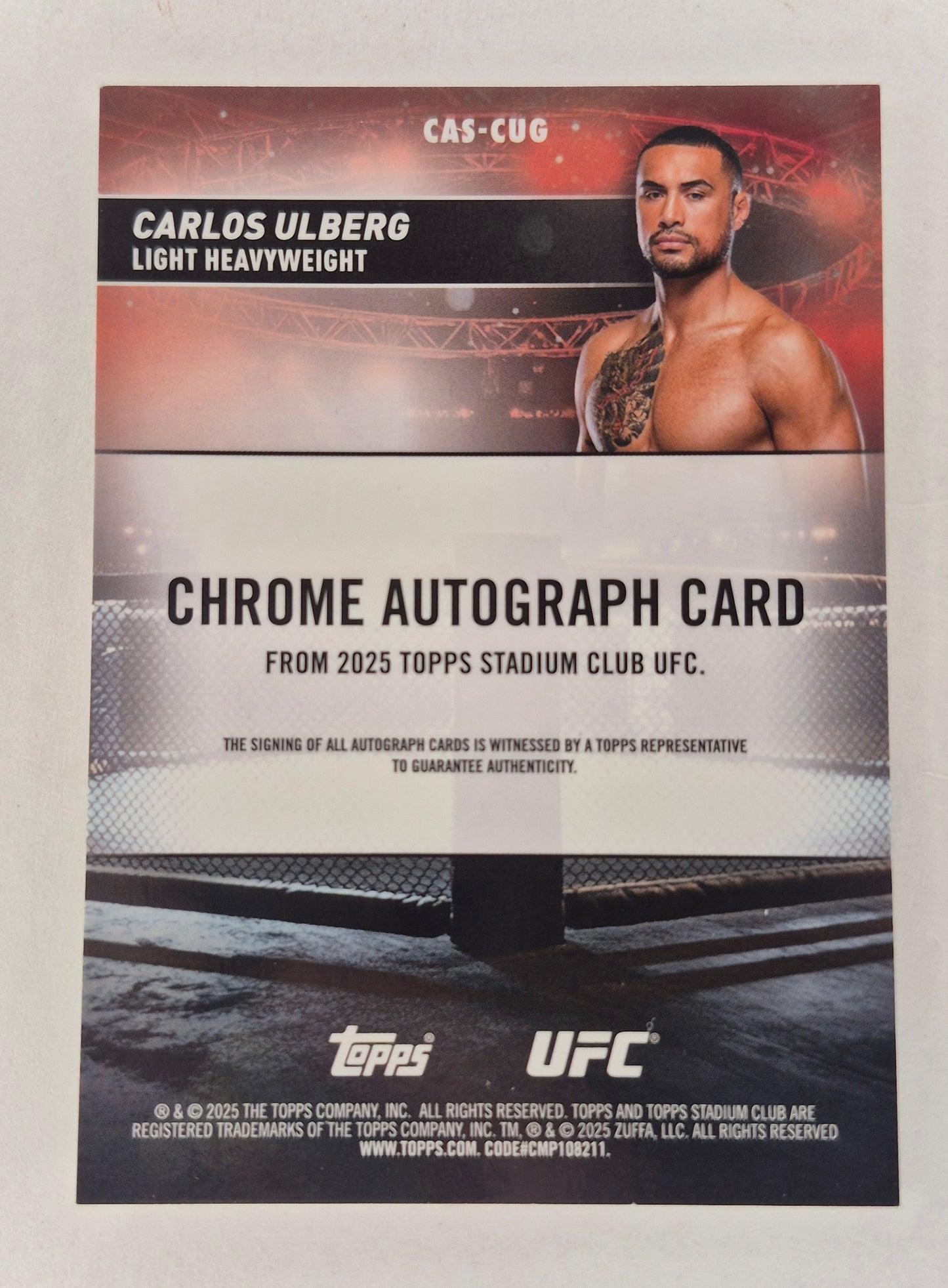 Carlos Ulberg 2025 Topps Stadium Club UFC On Card Chrome Auto #CAS-CUG