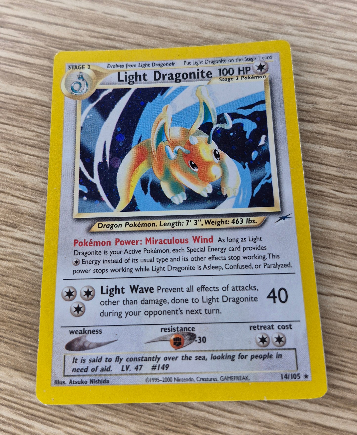 2000 Pokemon Light Dragonite 14/105 Neo Destiny Holo Rare MP/HP SEE Description