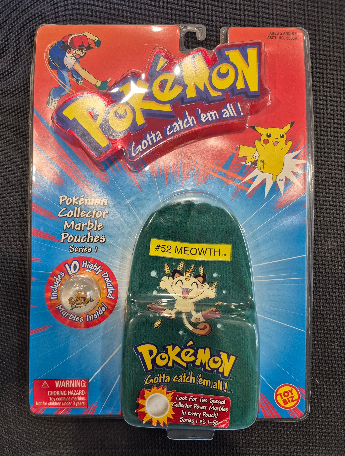 2000 Toy Biz Pokémon Series 1 Meowth Collector Marble Pouch (NISB)