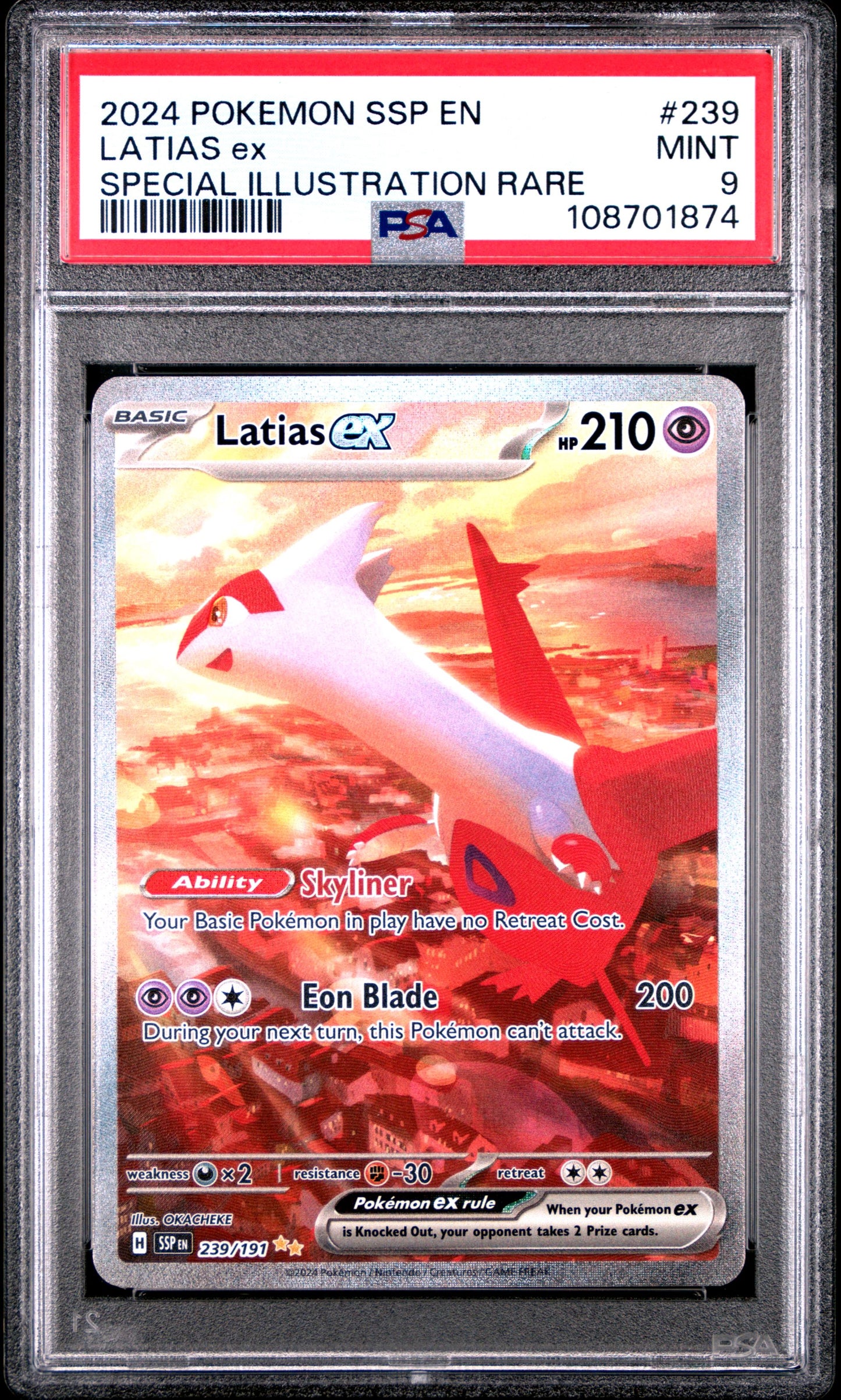 2024 Pokémon Surging Sparks 239/191 Latias EX Special Illustration Rare PSA 9