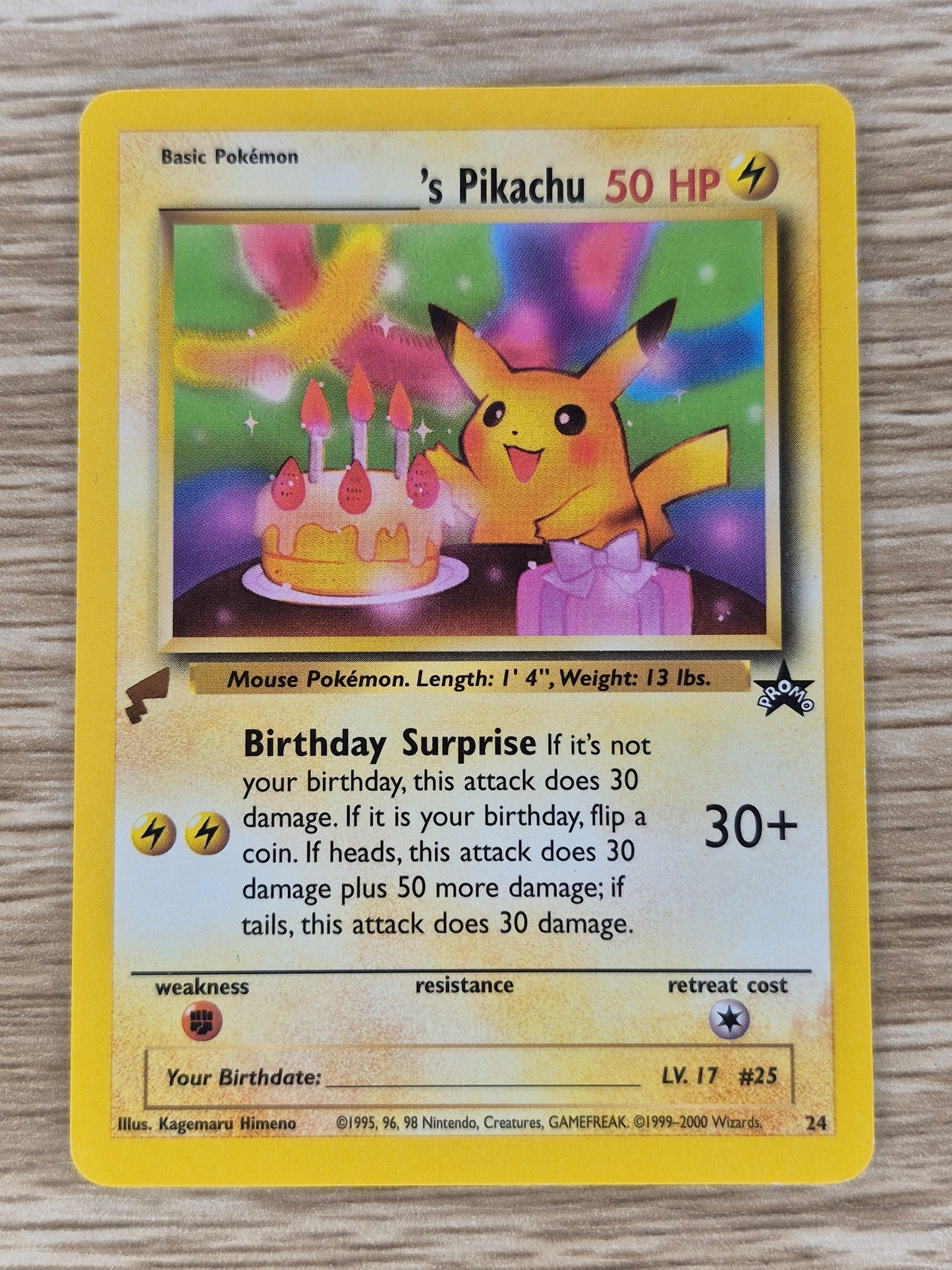 2000 Pokémon TCG Pikachu (Birthday Pikachu) Wizards Black Star Gold Tail Stamp