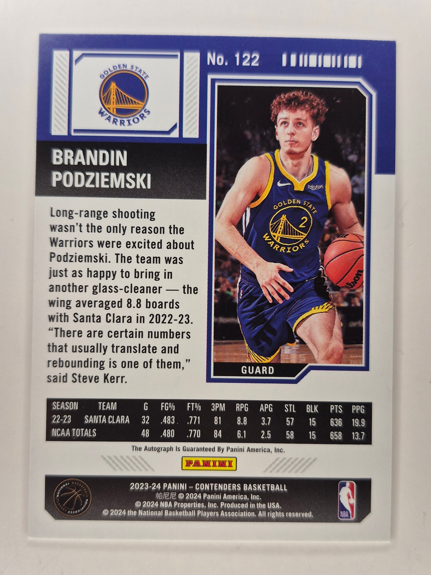 2023-24 Panini Contenders Basketball #122 Brandin Podziemski Rookie Ticket On Card Auto