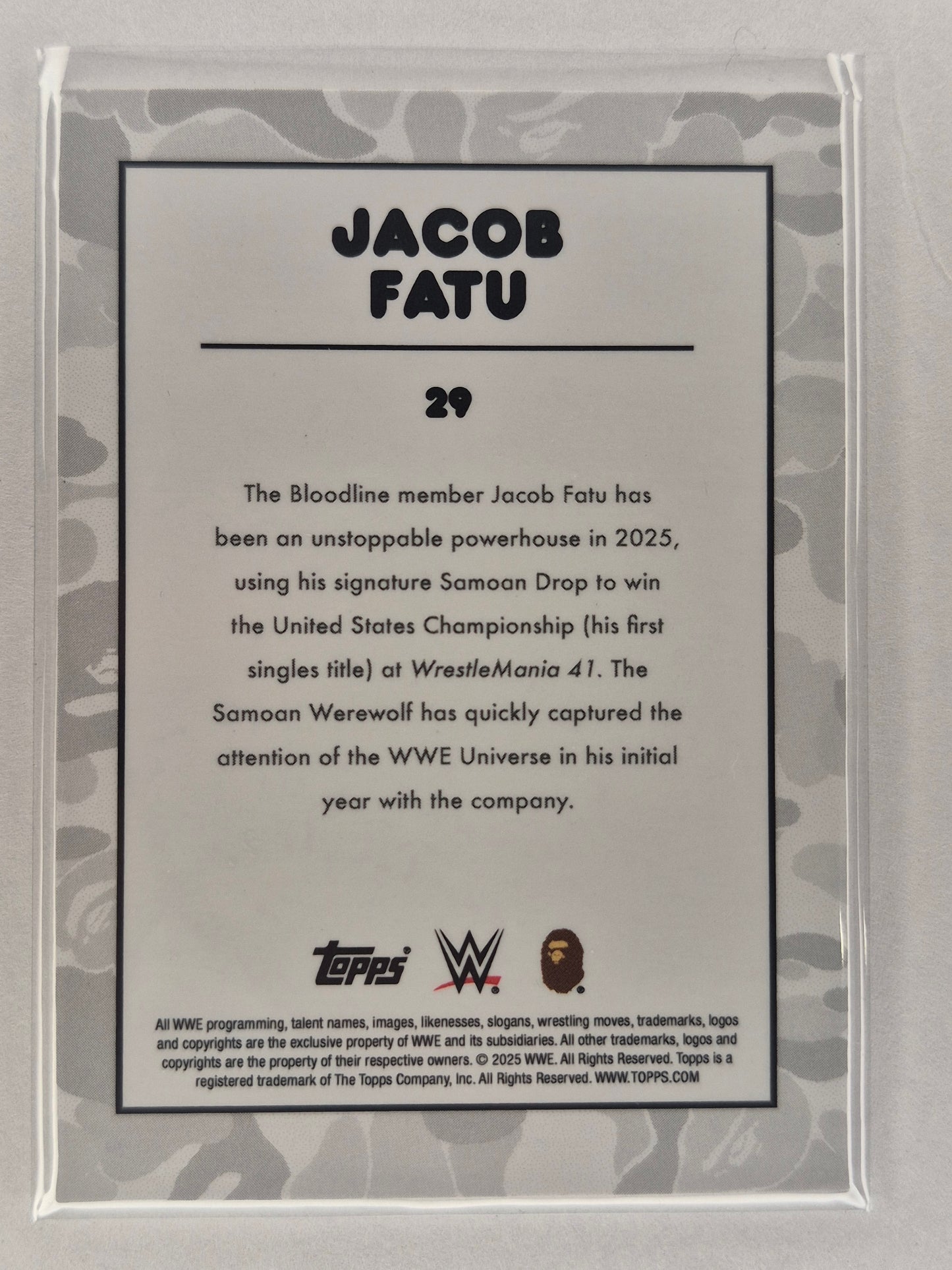 2025 Topps WWE x BAPE #29 Jacob Fatu Yellow Camo 67/99