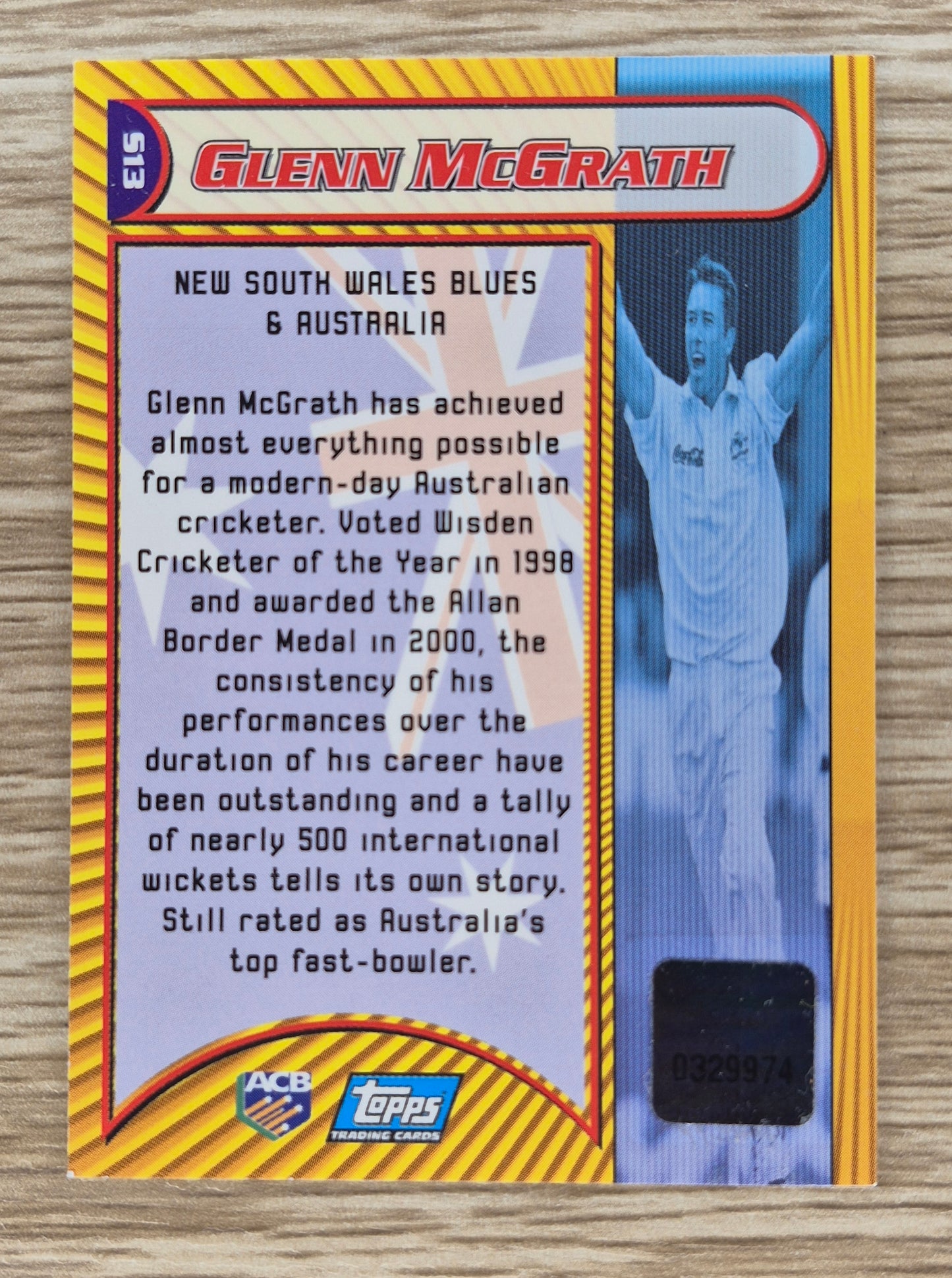1999/2000 TOPPS ACB GLEN MCGRATH S13 CERTIFIED AUTOGRAPH ISSUE(ON CARD)