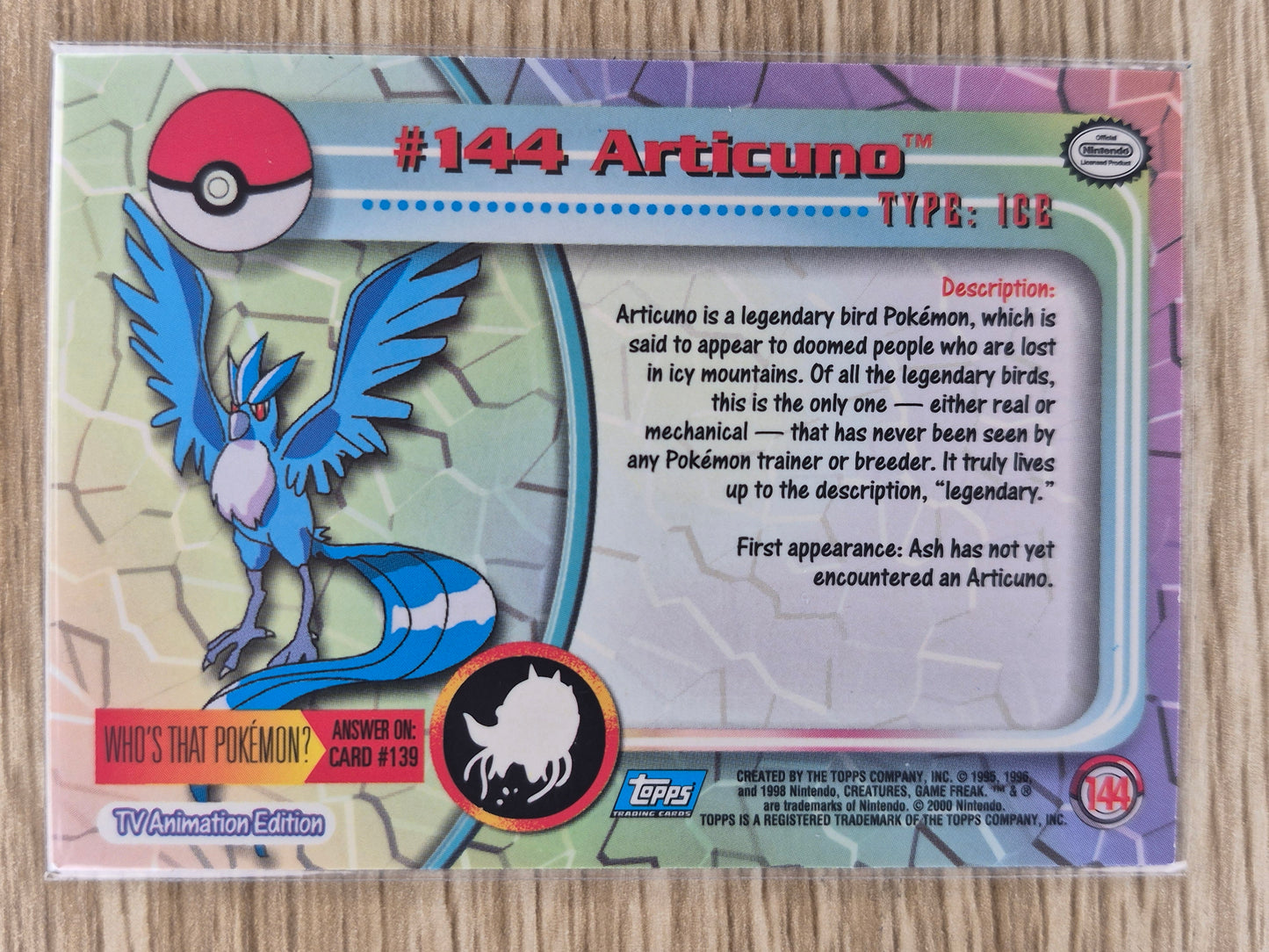 2000 Topps Pokémon Blue Label #144 Articuno Holo NM
