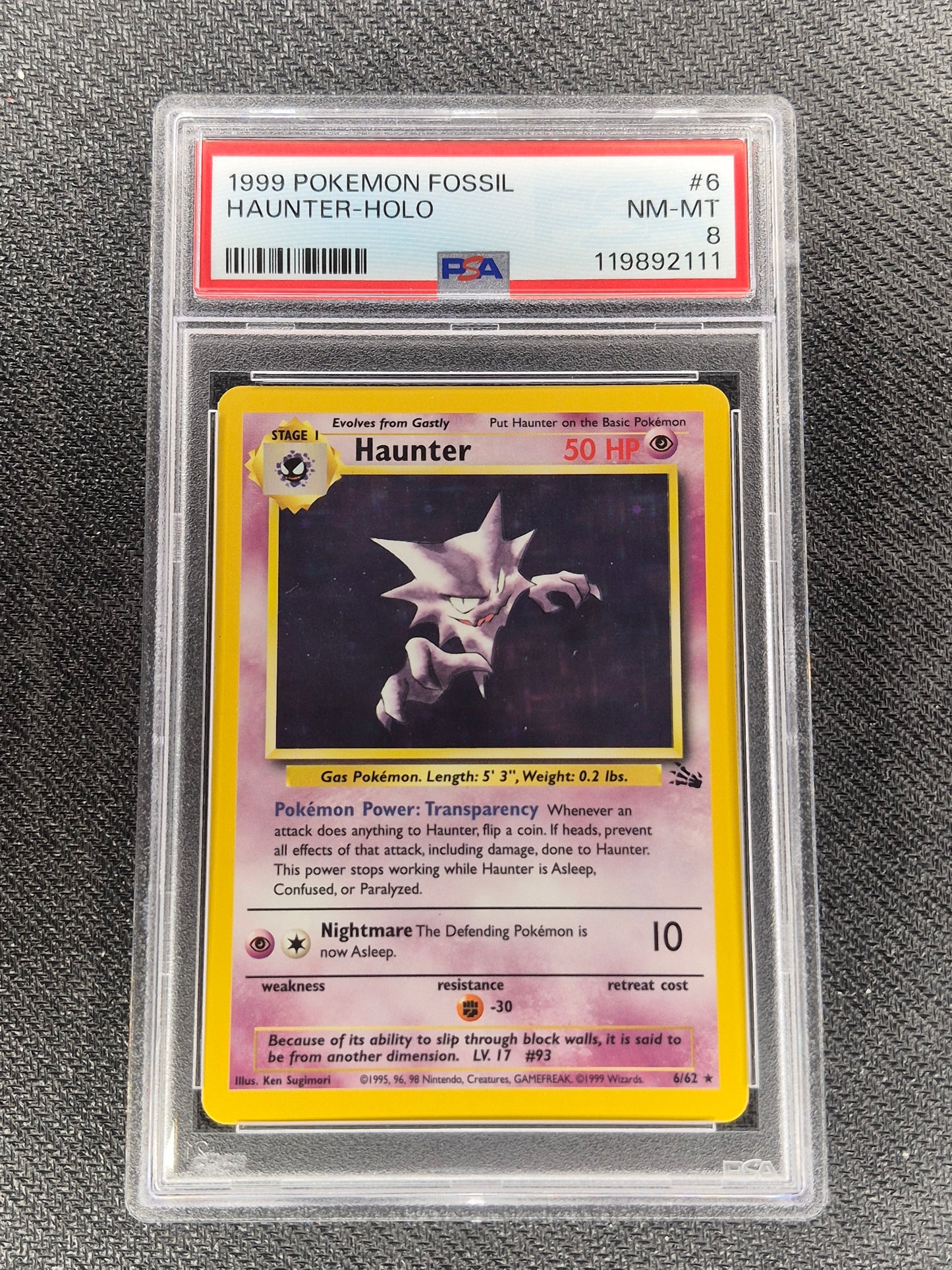 1999 Pokémon Haunter 6/62 Holo Rare Fossil PSA 8