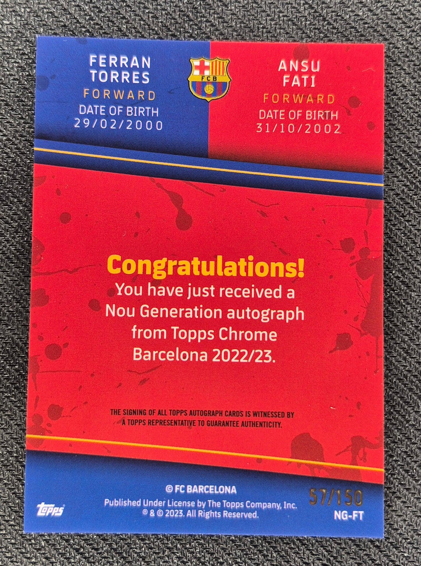 2022 Topps Chrome FC Barcelona Team Set Dual Auto Ansu Fati & Ferran Torres /150