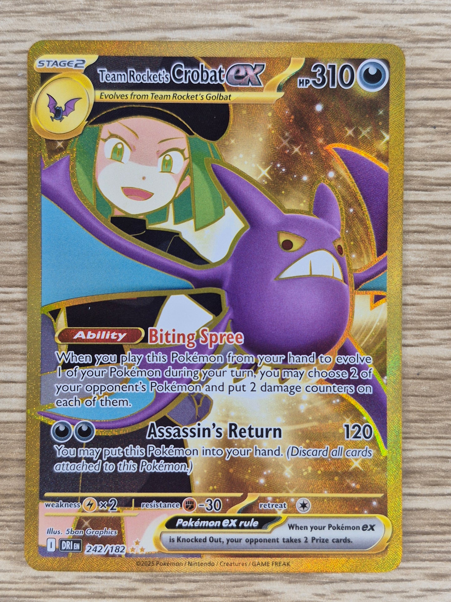 Pokemon Destined Rivals 242/182 Gold Team Rocket's Crobat ex
