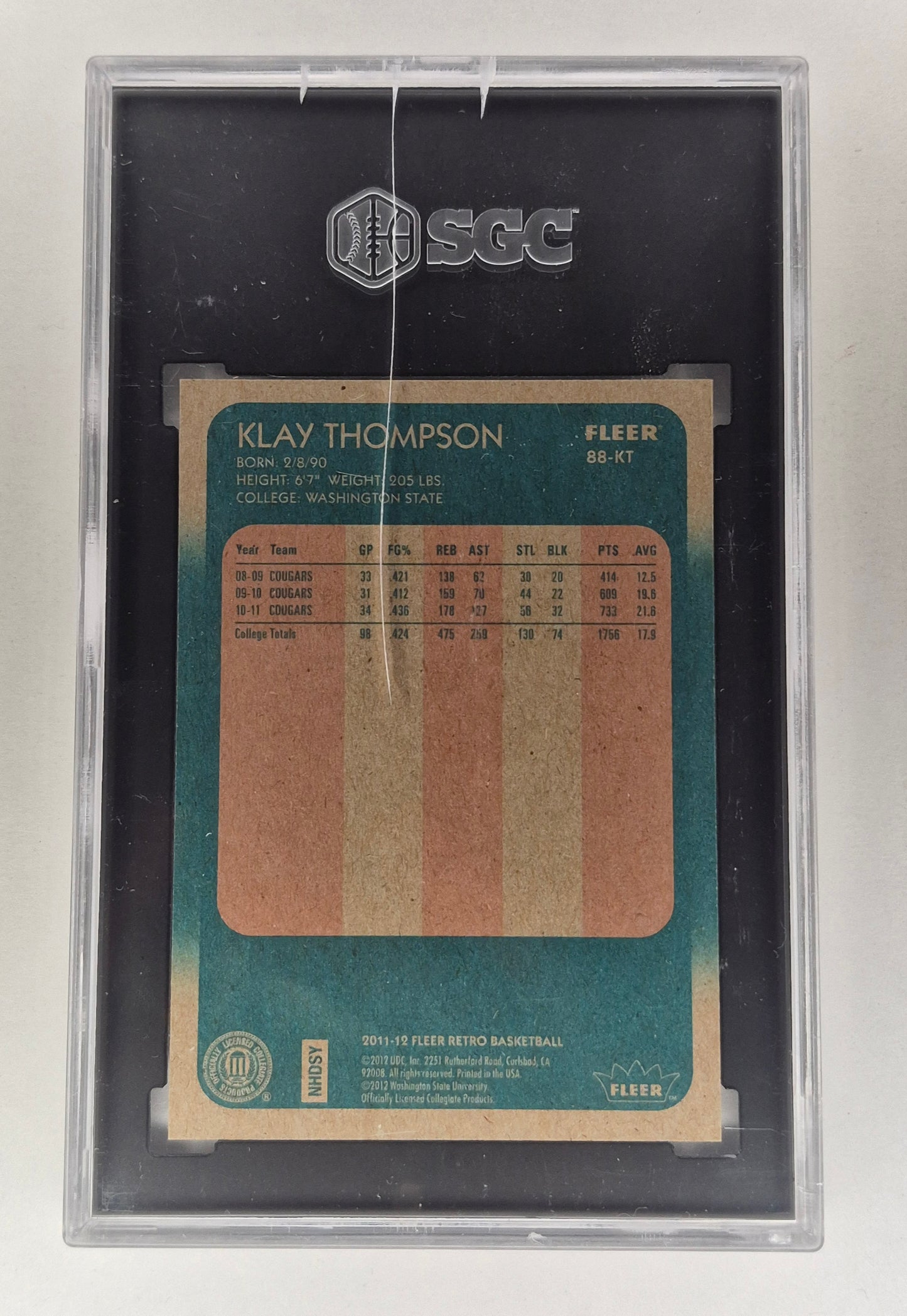 2011-12 Fleer Retro #88-KT Klay Thompson 1988-89 SGC 10 (CRACKED SLAB)