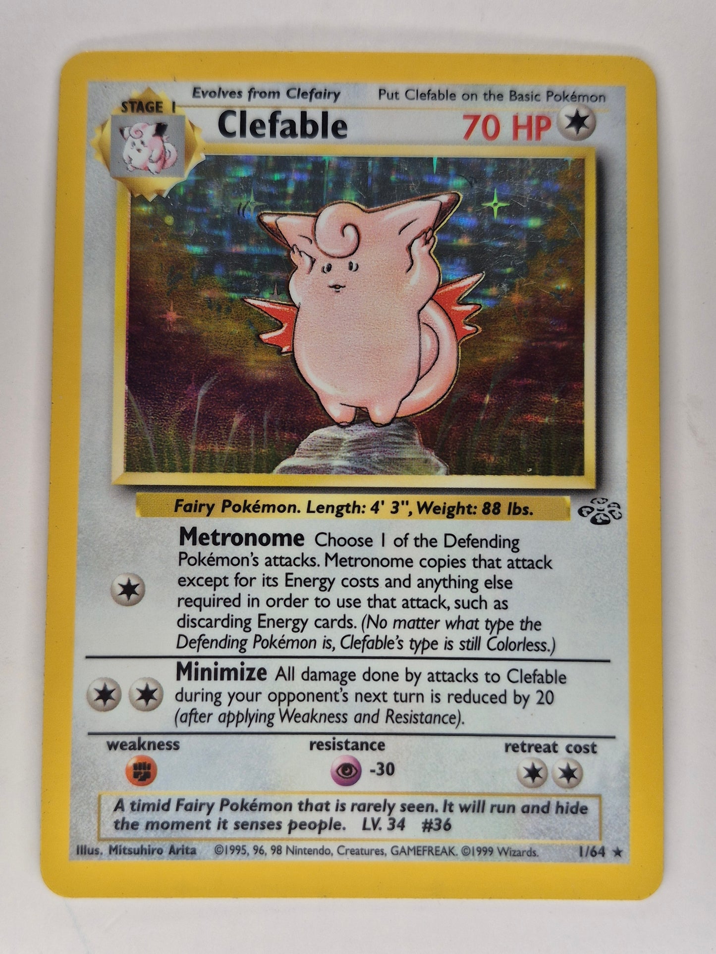 Pokemon 1999 Clefable Base Set Holo Rare 1/64 LP