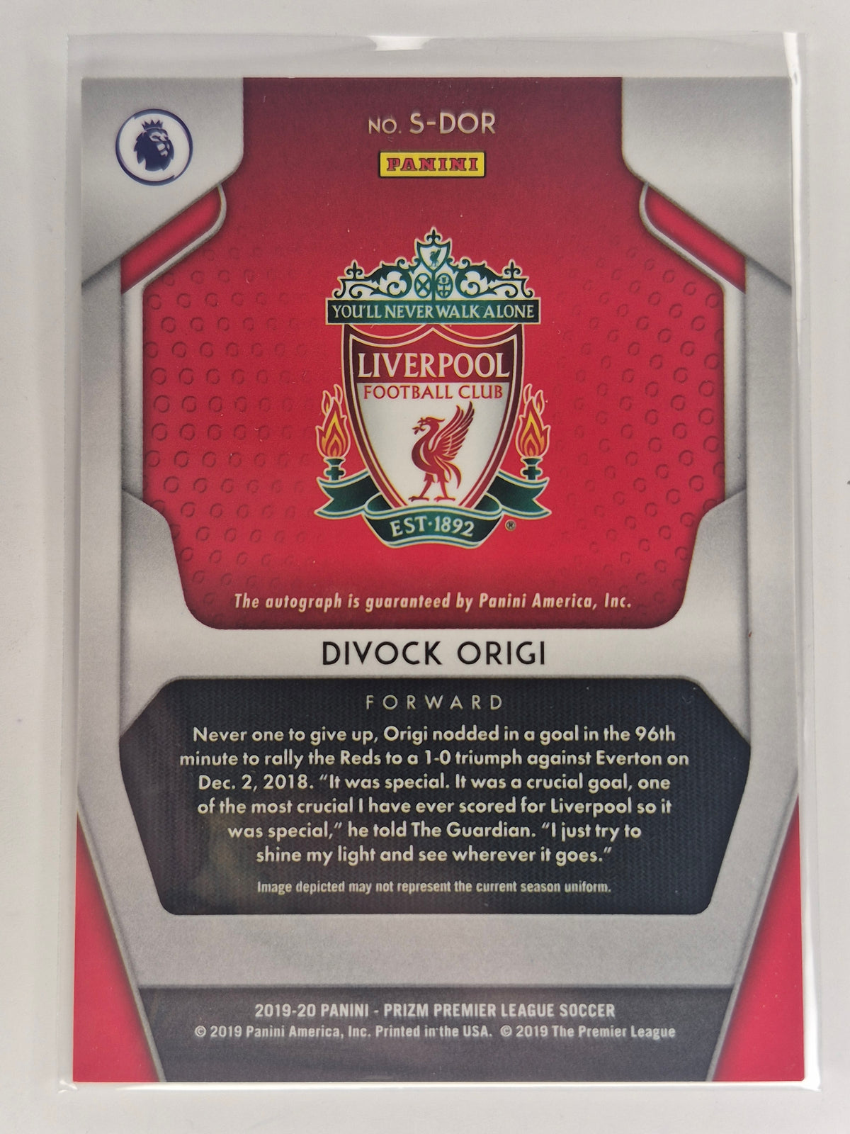 Panini 2019-20 Prizm Premier League Divock Origi Prizm Base Auto Liverpool S-DOR