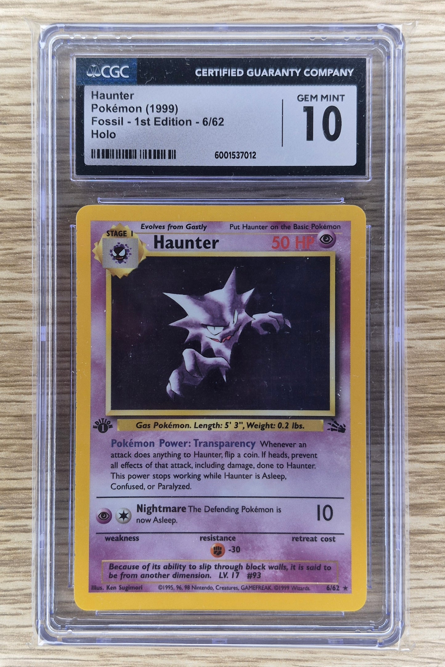 1999 Pokémon Fossil Haunter Holo 1st Edition 6/62 CGC 10