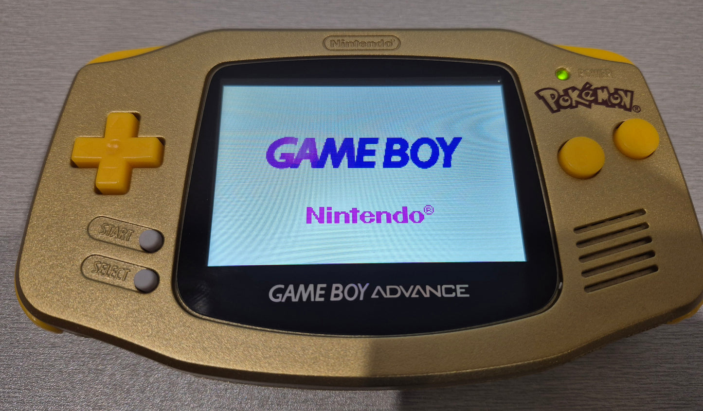 2000 Nintendo Gameboy Advance AGB-001 Brand new Gold Pokémon case,IPS Backlit screen.