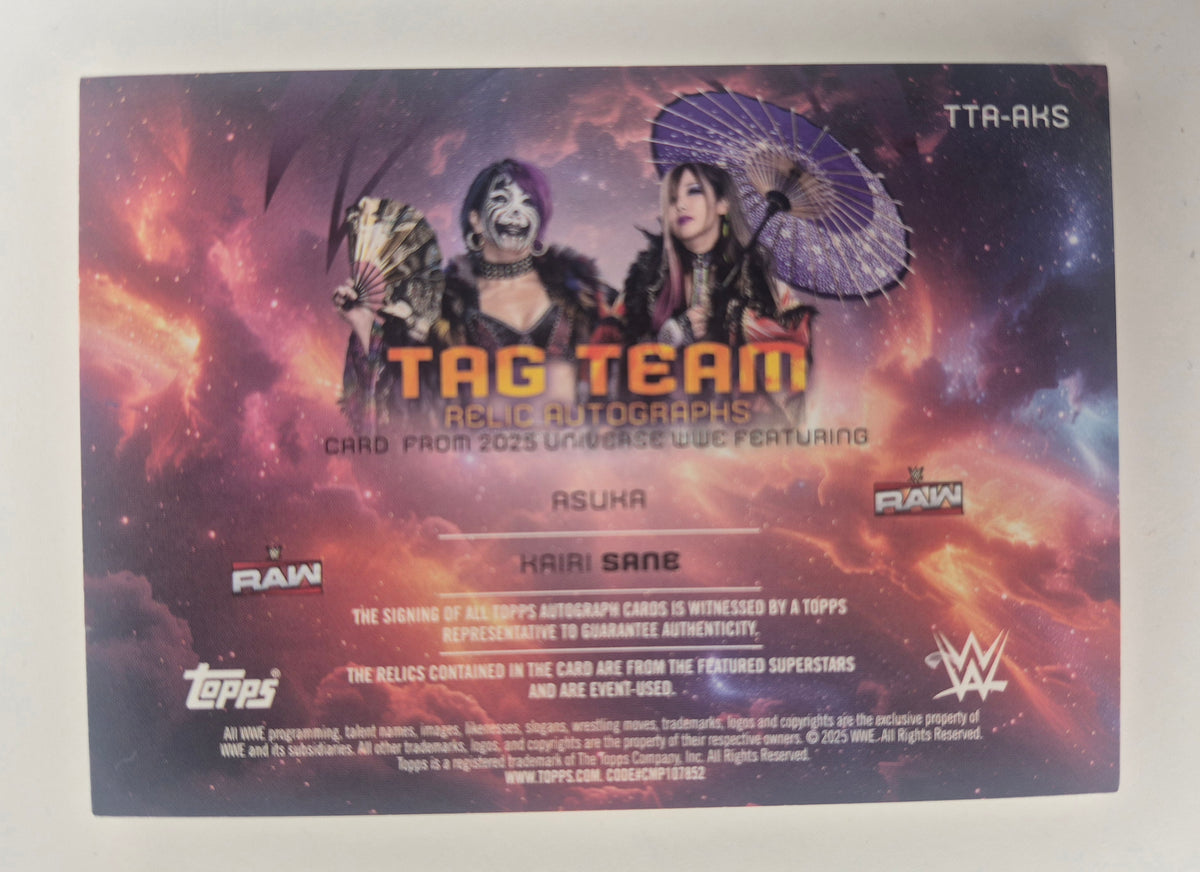 2025 Topps Universe WWE - #TTA-AKS Asuka Kairi Sane Tag Team Dual On Card Auto Patch /50