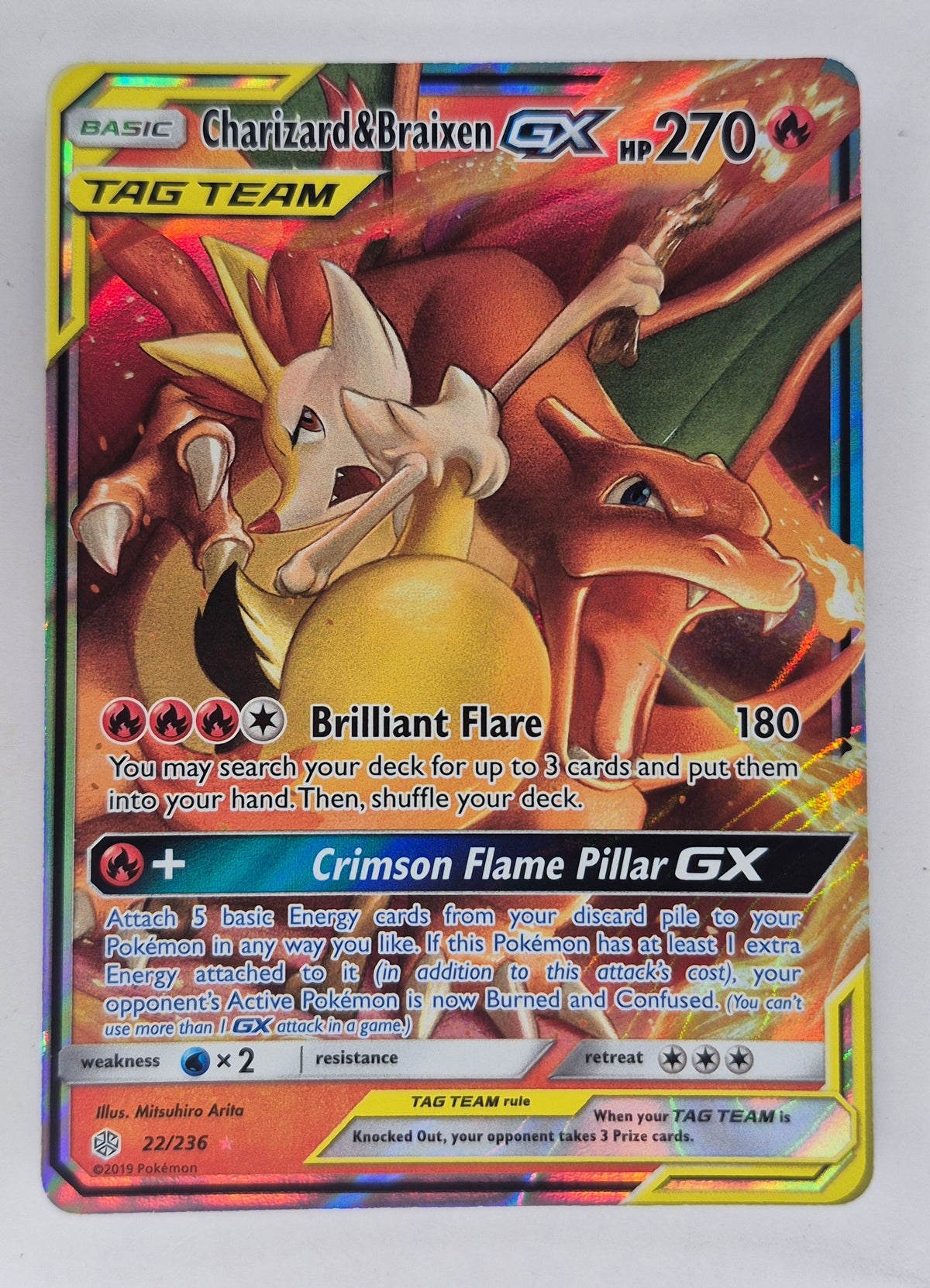 Pokémon TCG Charizard & Braixen Tag Team GX Cosmic Eclipse 22/236 Holo NM