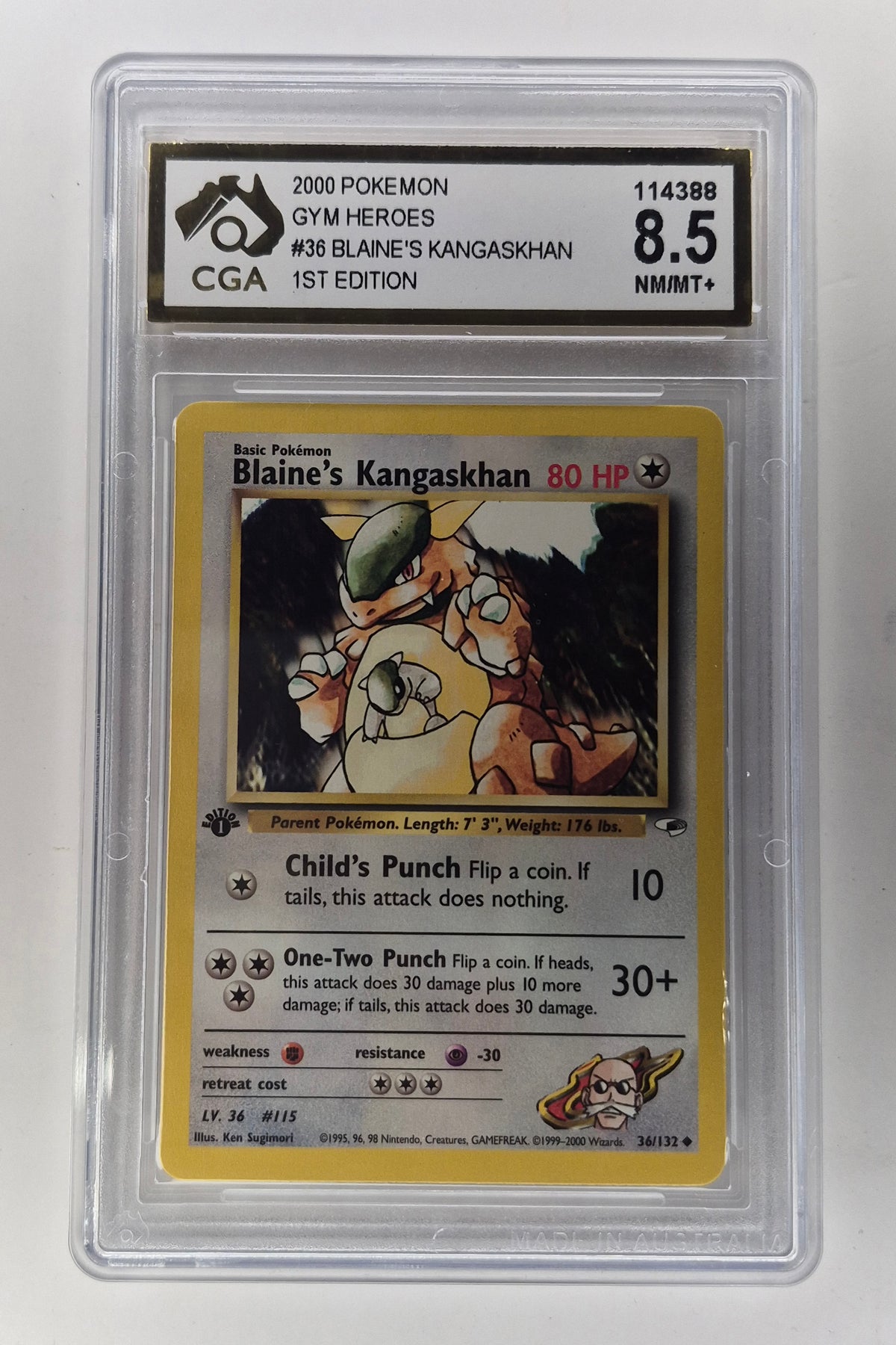 2000 Pokémon Gym Heroes 36/132 Blaine's Kangaskhan 1st Edition CGA 8.5