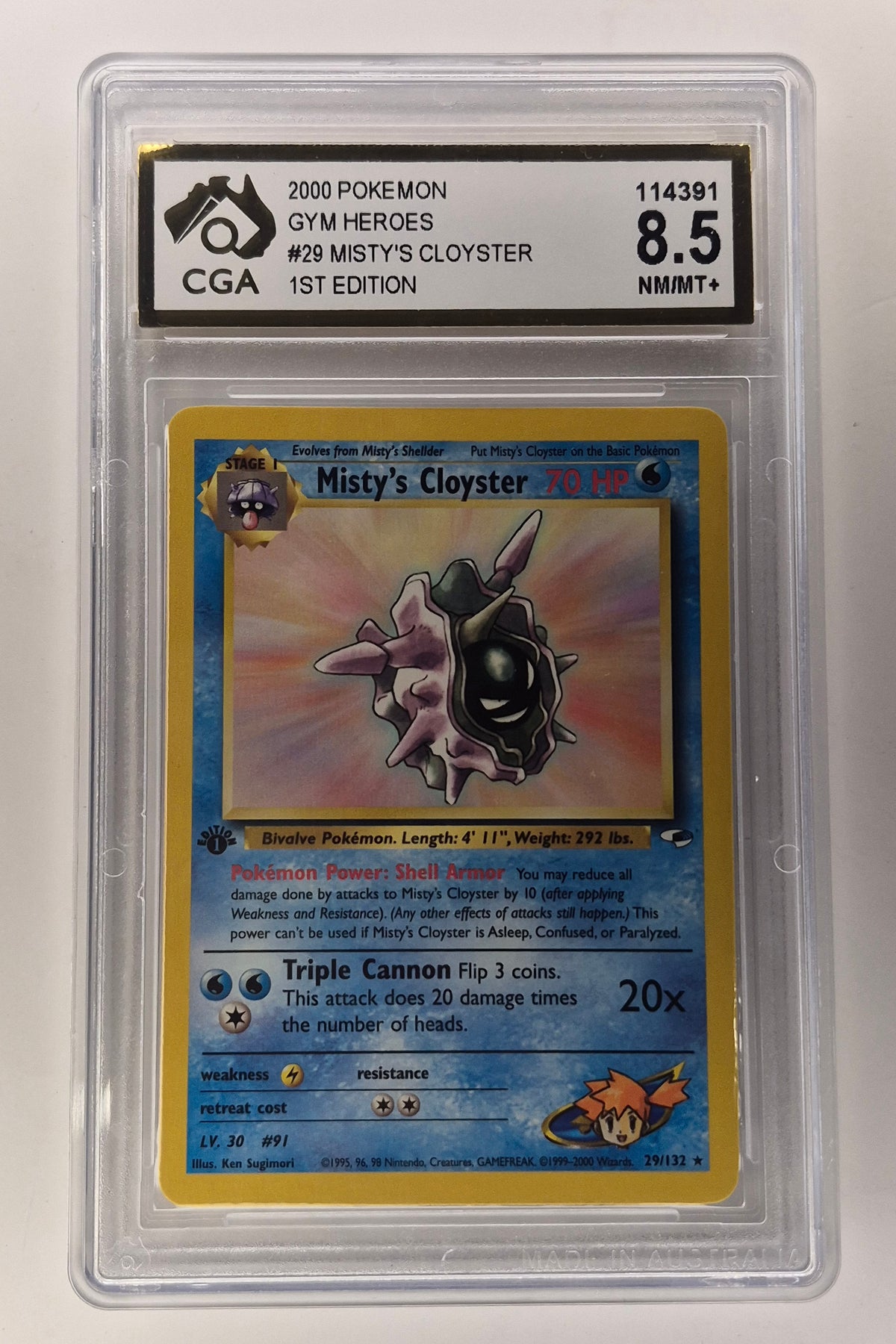 2000 Pokémon Gym Heroes 29/132 Misty's Cloyster 1st Edition CGA 8.5