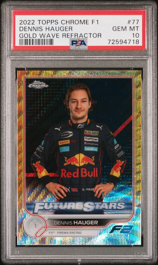 2022 Topps Chrome F1 Dennis Hauger #77 Future Stars Gold Wave Refractor PSA 10