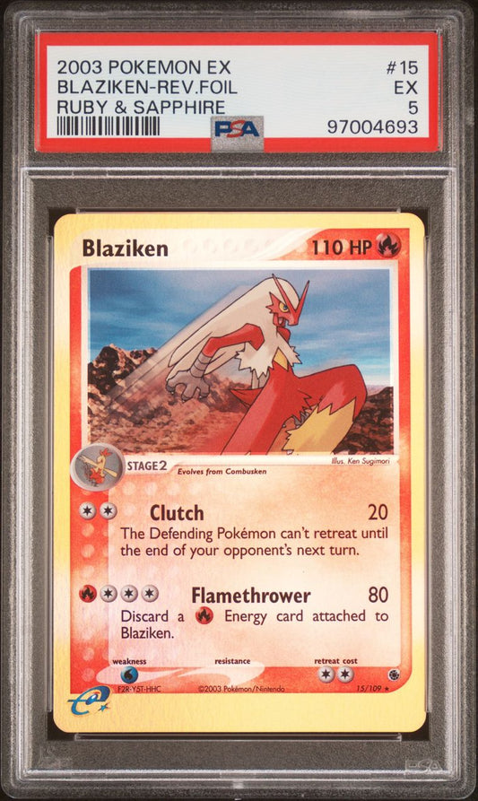 2003 Pokémon EX Ruby & Sapphire 15/109 Blaziken Reverse Foil PSA 5 EX