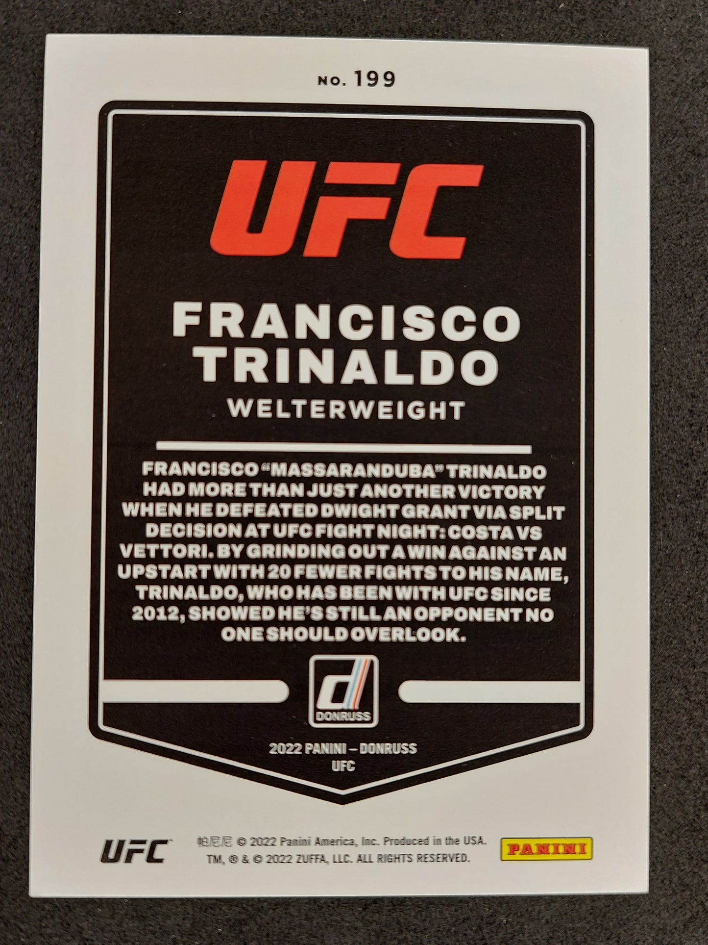 2022 Panini Donruss UFC #199 Francisco Trinaldo Gold Laser 01/10