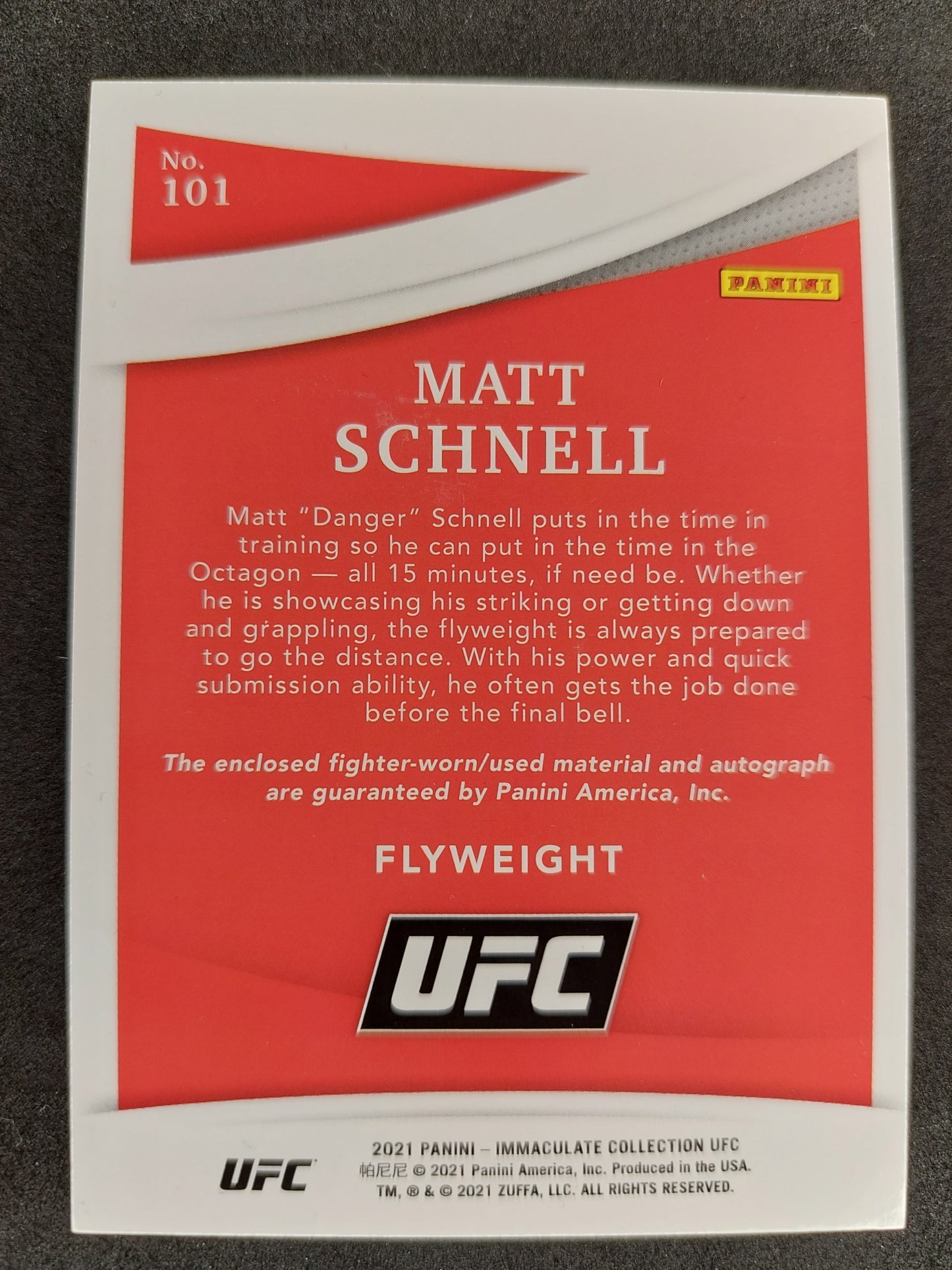 2021 Panini Immaculate UFC - MATT SCHNELL #101 - RC Rookie On-Card Auto /99