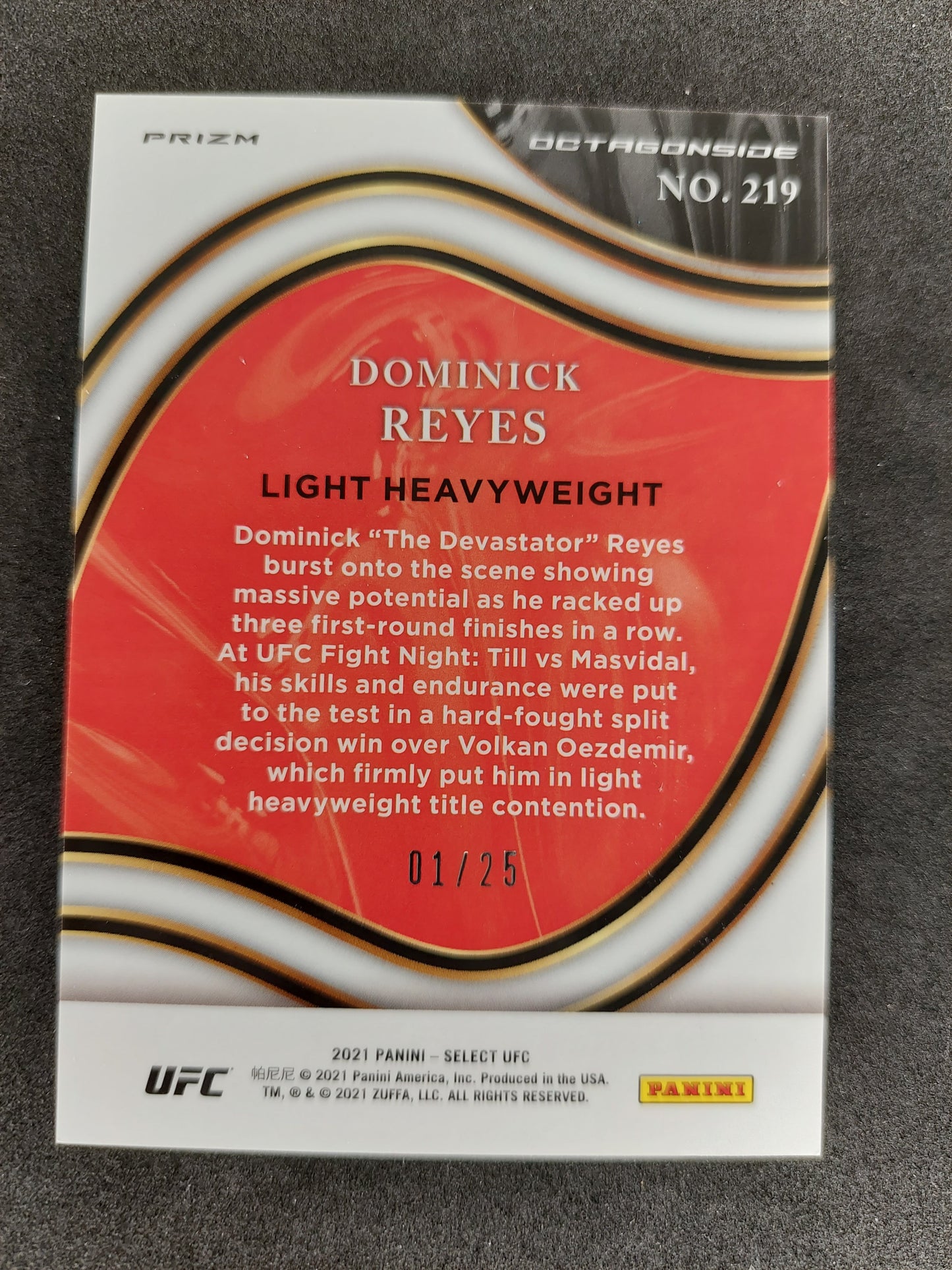 2021 Panini Select UFC Octagonside Tie Dye Dominick Reyes 01/25