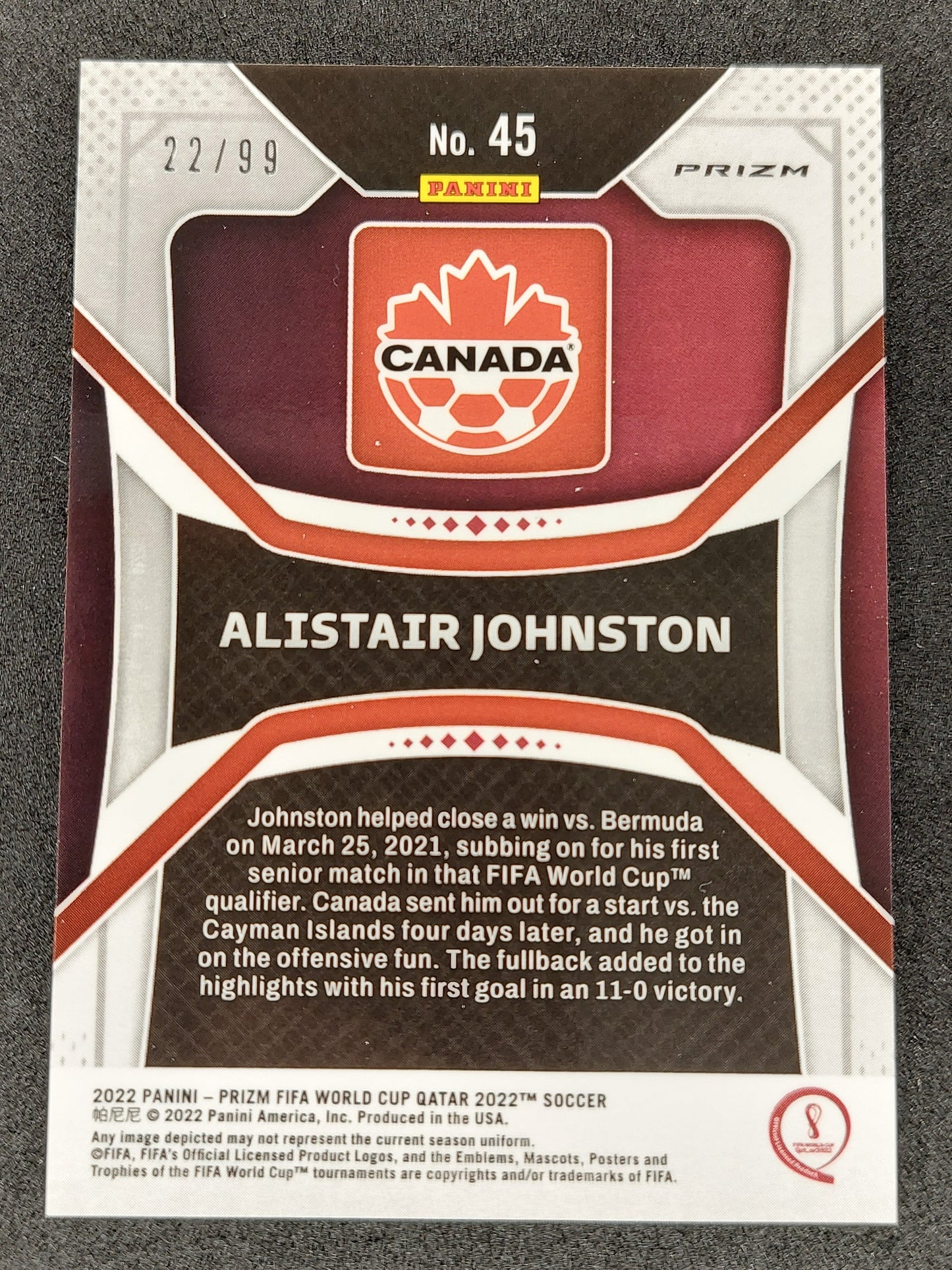 2022 PANINI PRIZM CANADA RC MOJO ALISTAIR JOHNSTON #45