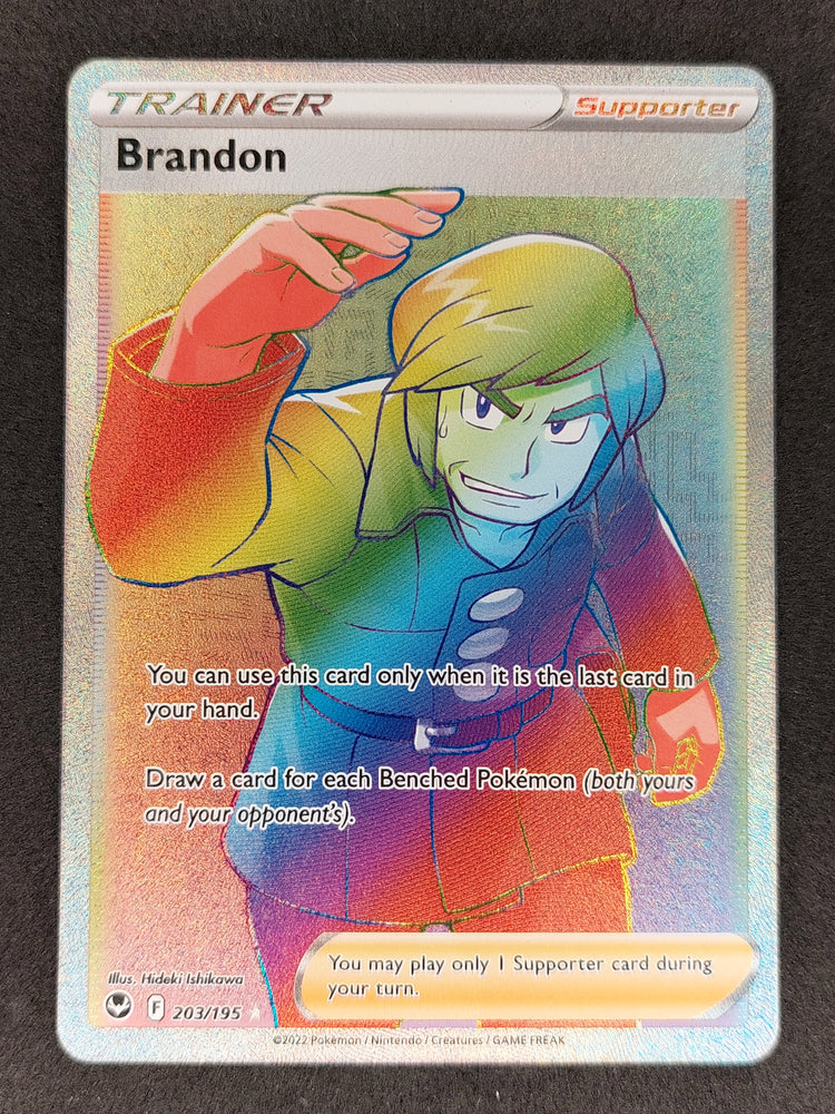 Pokemon Silver Tempest Trainer Brandon Rainbow Secret Rare 203/195