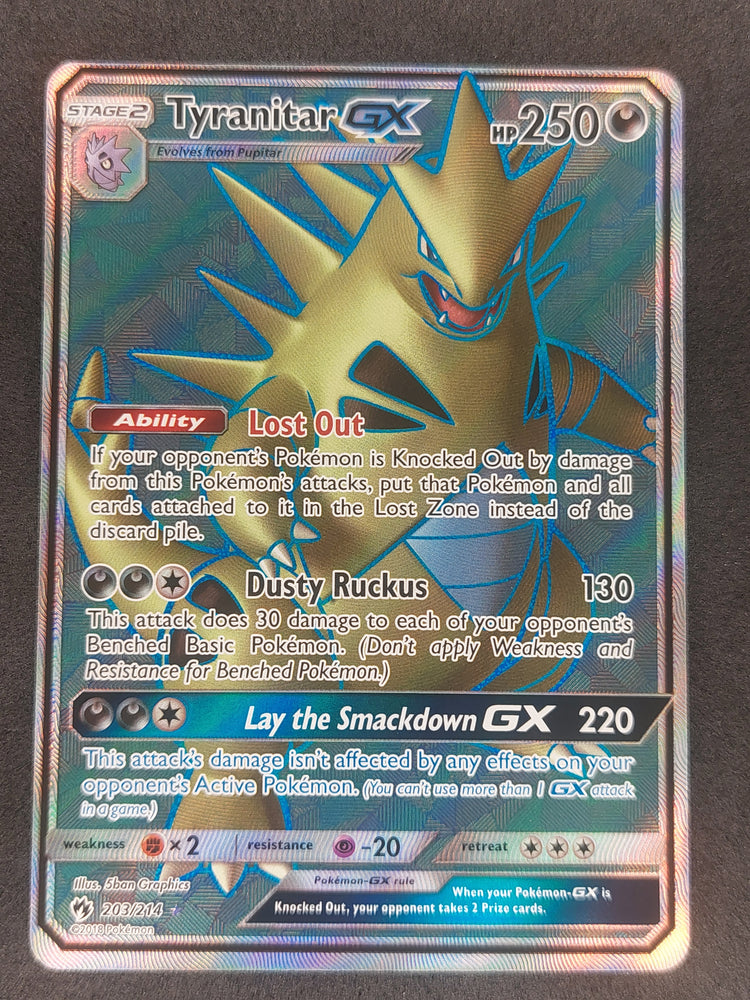 2018 Pokemon S & M Lost Thunder 203/214 Tyranitar GX Full Art Rare