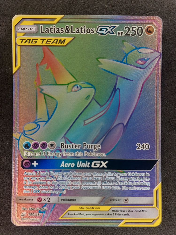 2019 Pokemon S & M Team Up 190/181 Latias & Latios GX Tag Team Rainbow Secret Rare