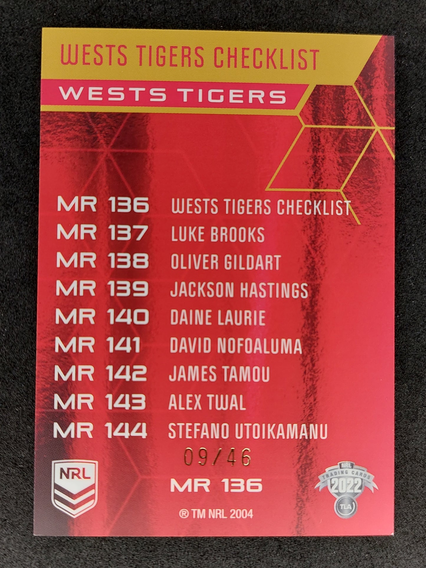 2022 NRL ELITE MR 136 West
Tigers Ruby Checklist 09/46