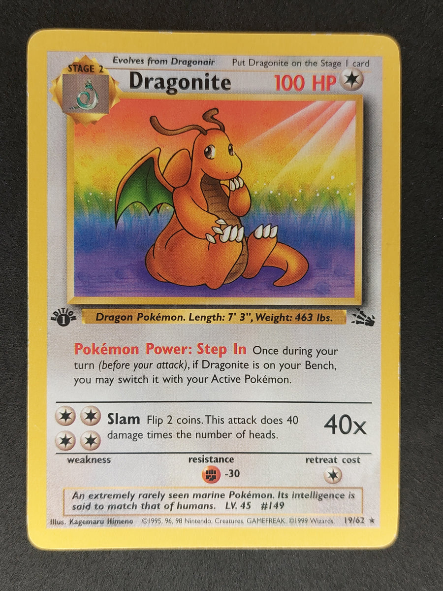 1999 Pokemon Fossil 19/62 Dragonite 1st edition Non Holo LP