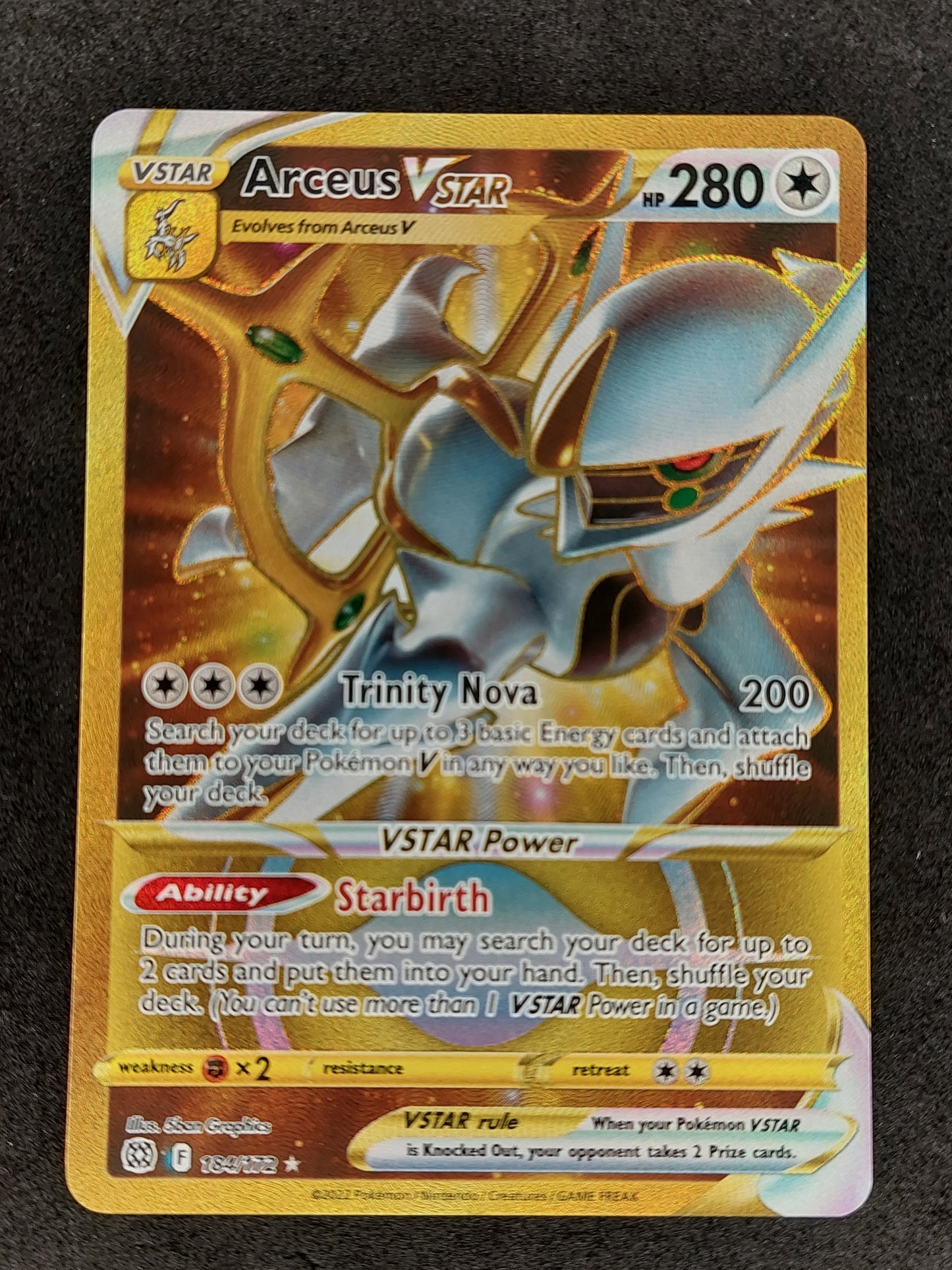 2022 Pokemon Brilliant Stars 184/172 Arceus Vstar Gold Secret Rare