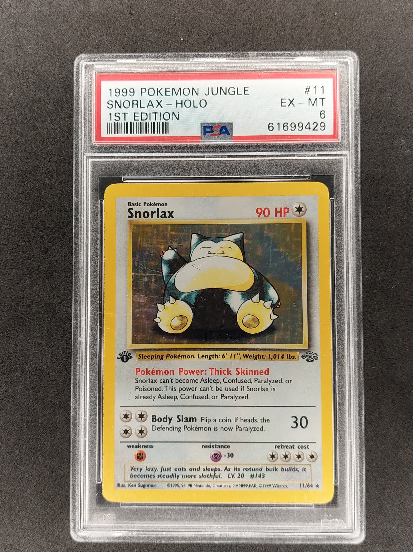 1999 Pokemon Jungle 11/64 Snorlax Holo 1st Edition PSA 6