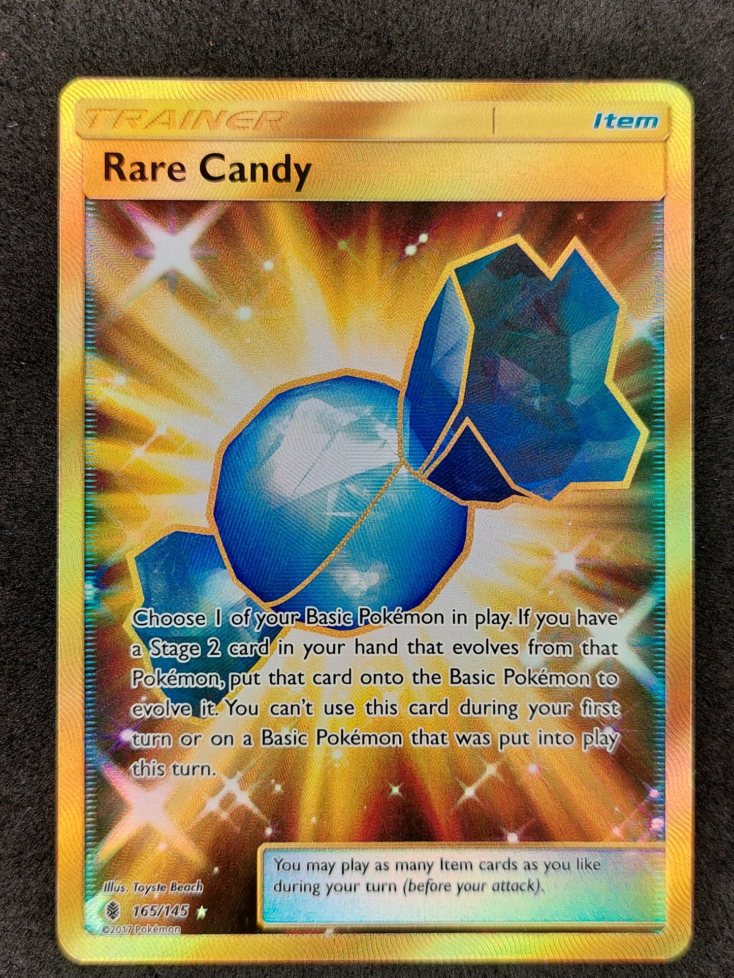 2017 Pokemon Sun & Moon Guardians Rising 165/145 Rare Candy Gold Secret Rare